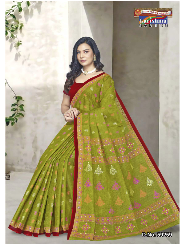 Olive Madhushree Delicate Print Mulmul Saree