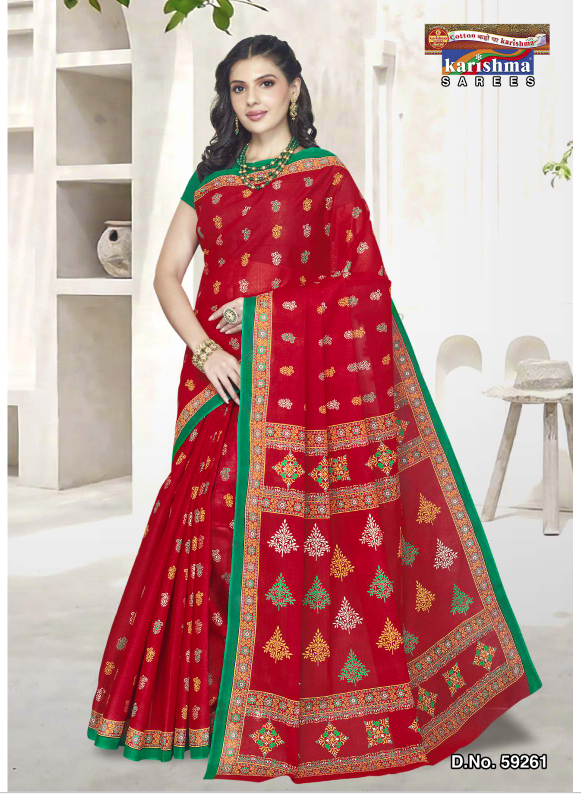 Red Madhushree Delicate Print Mulmul Saree