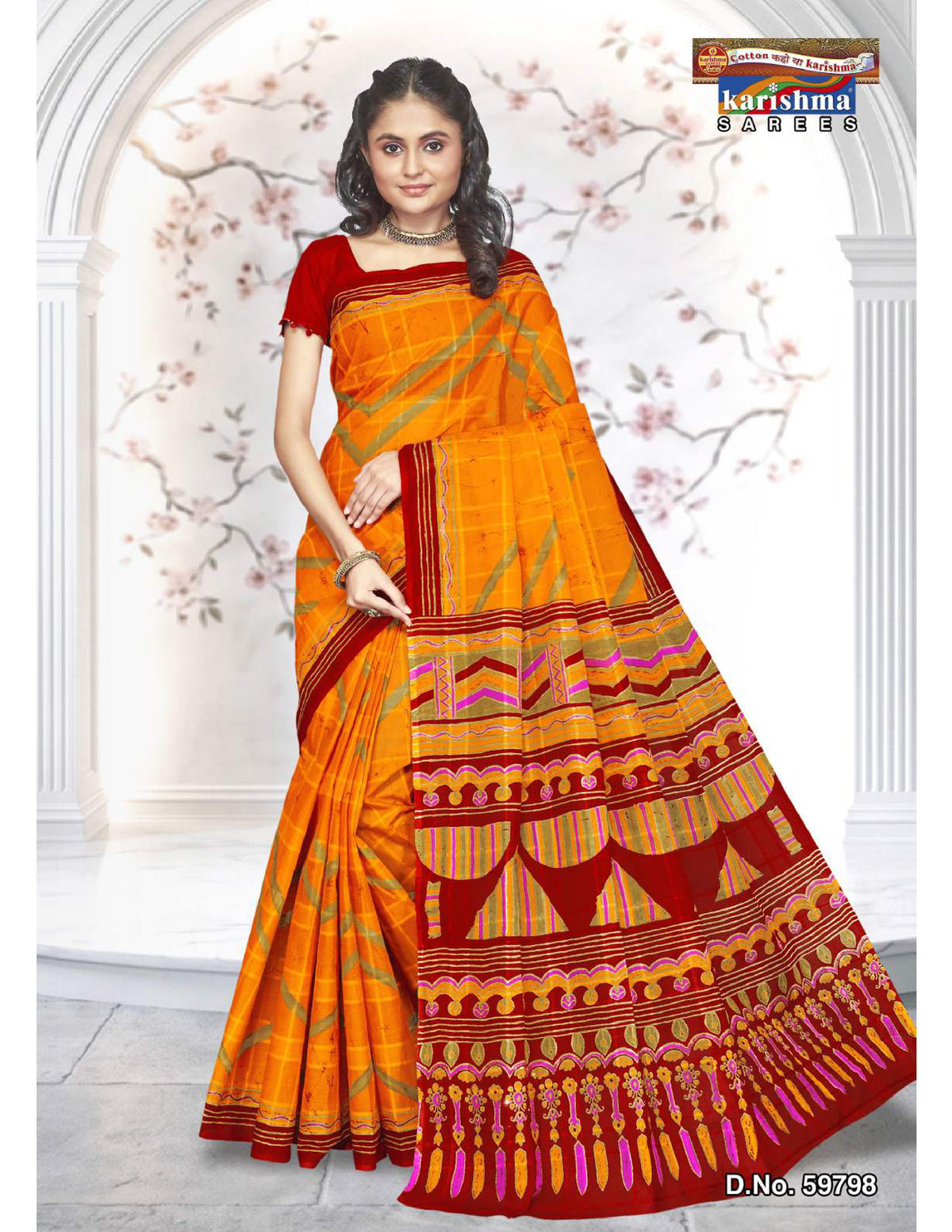 Yellow Lehirya Design Mulmul (Crisp) Saree