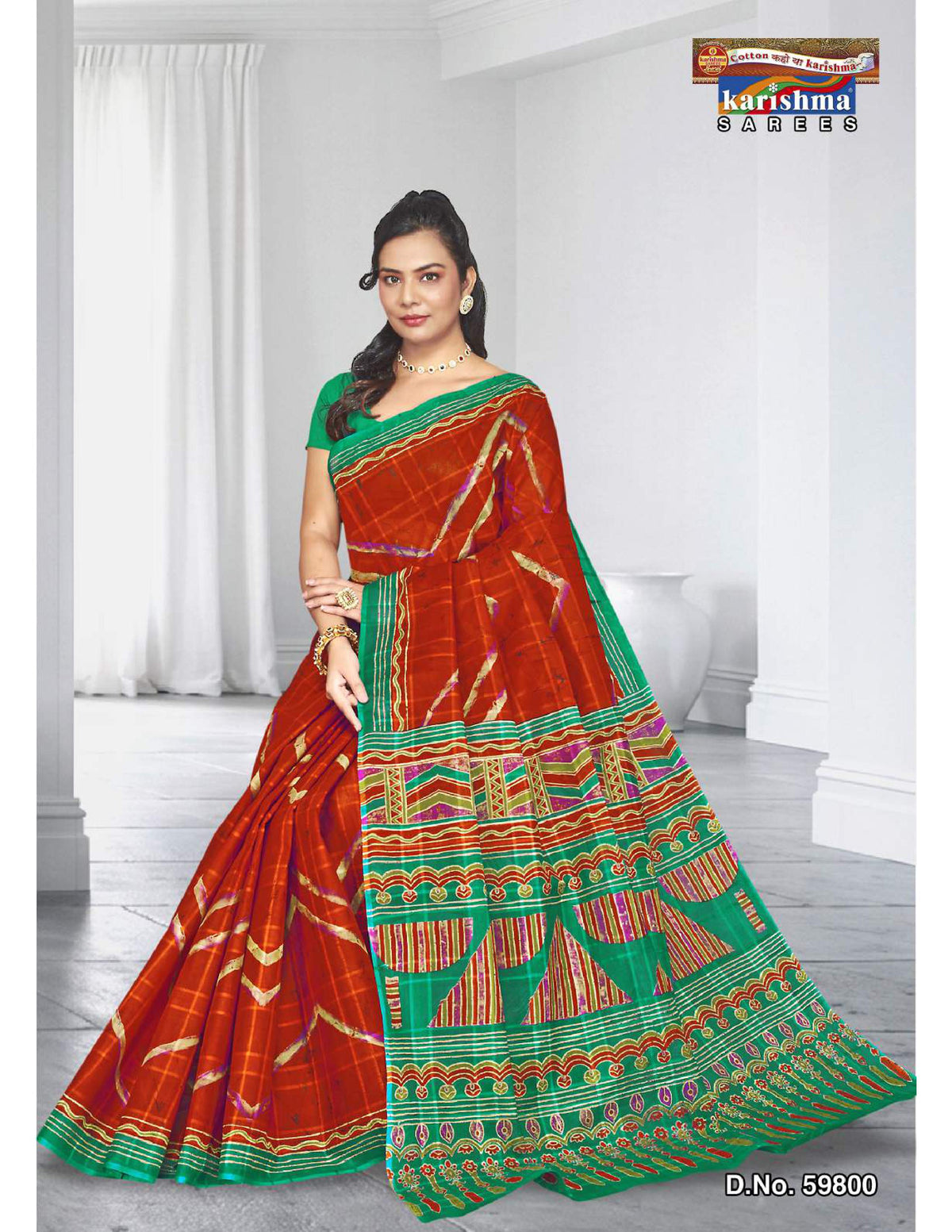 Orange Lehirya Design Mulmul (Crisp) Saree