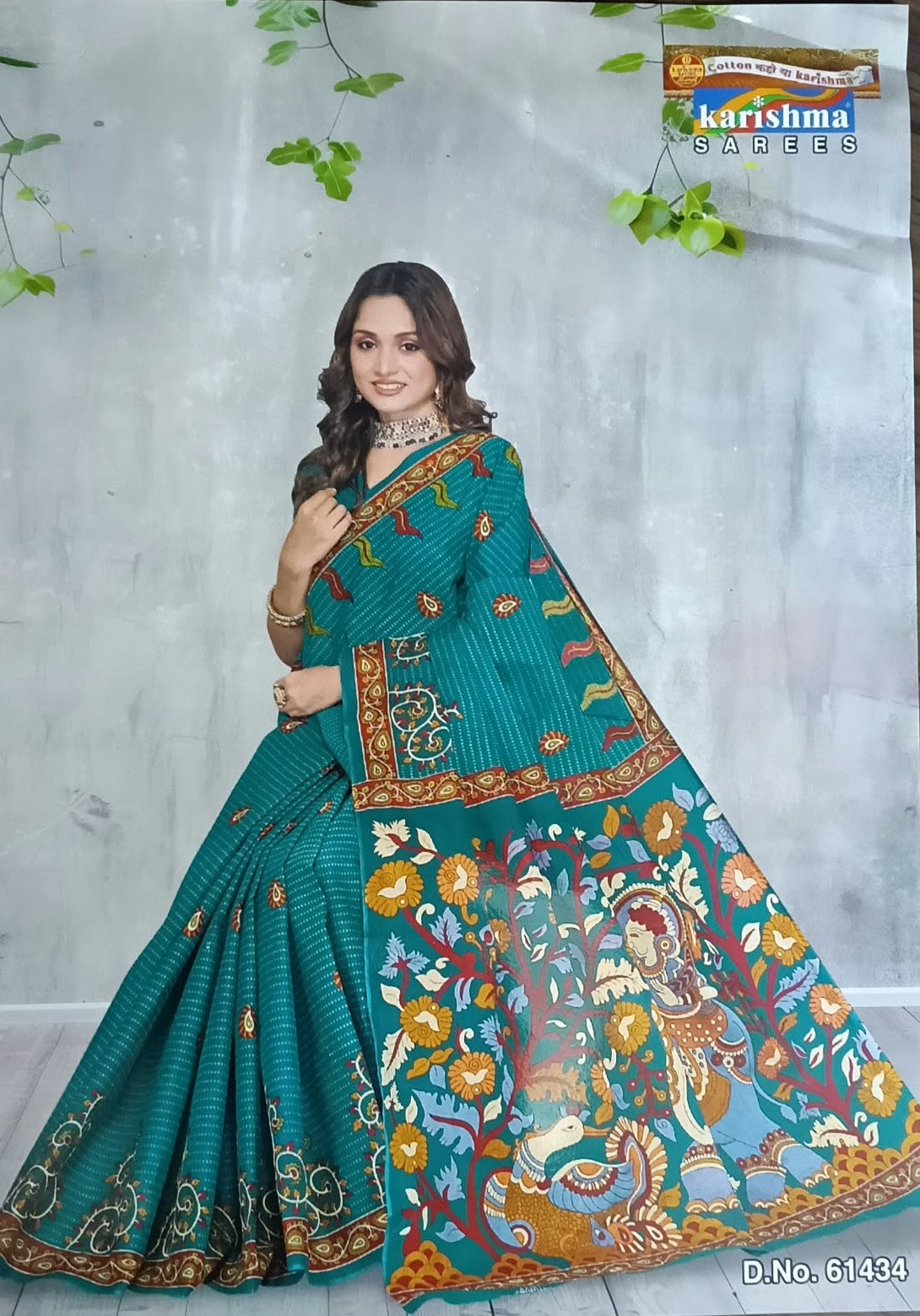 Green Vantara Floral And Peacock Print Mulmul Pure Cotton Saree