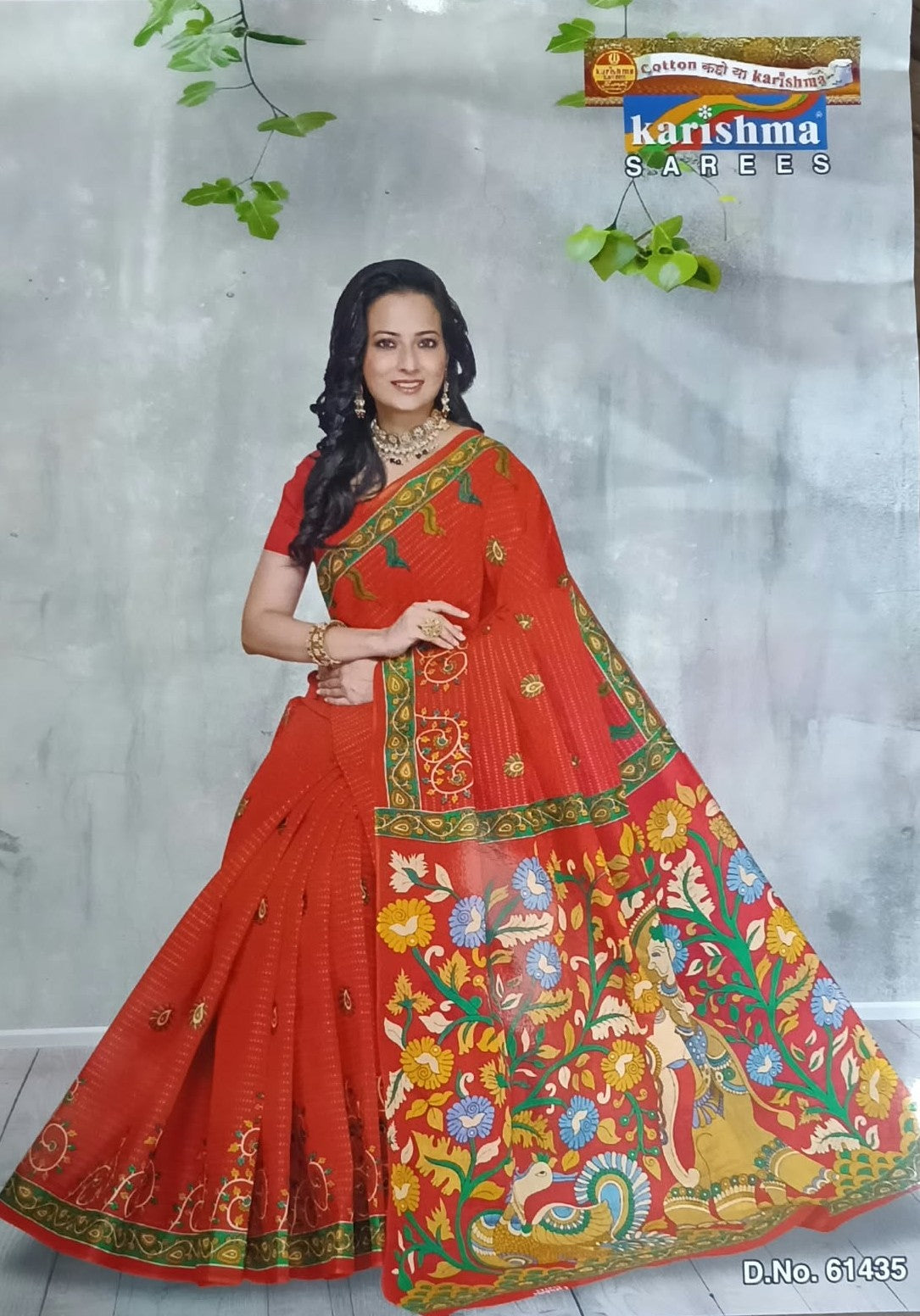 Neon Red Vantara Floral And Peacock Print Mulmul Pure Cotton Saree