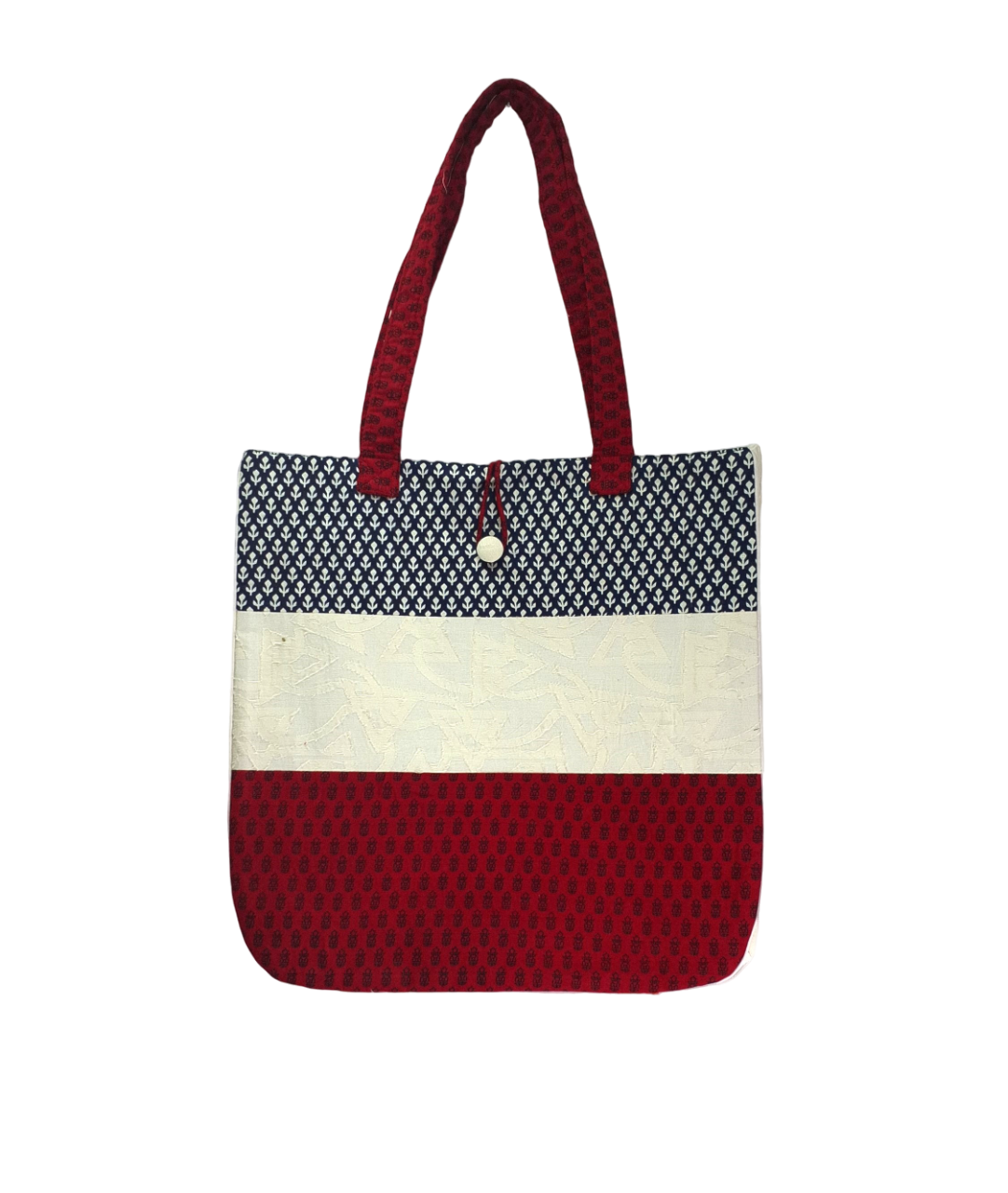 Navy Blue White Red Stripes Design Printed Sustainable Cotton Handmade Tote Bag