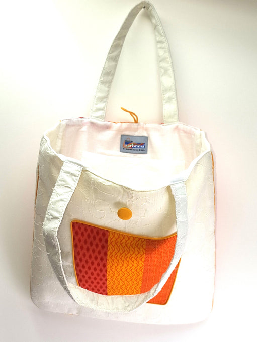 Orange Yellow Patchwork Handwork Sustainable Quilted Cotton Shopping Tote Bag