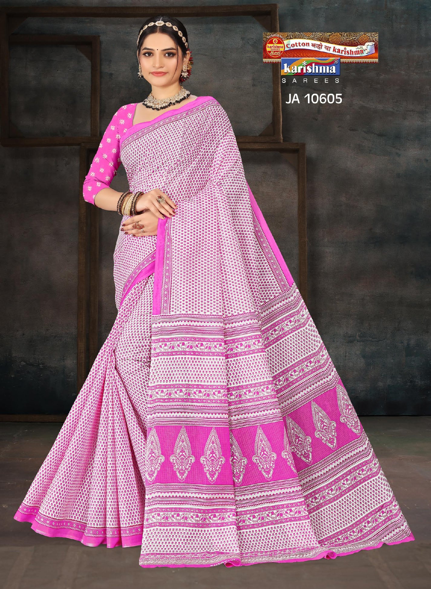 Pink Pure Cotton Mulmul (Medium Soft) Saree With Elegant Small Butti