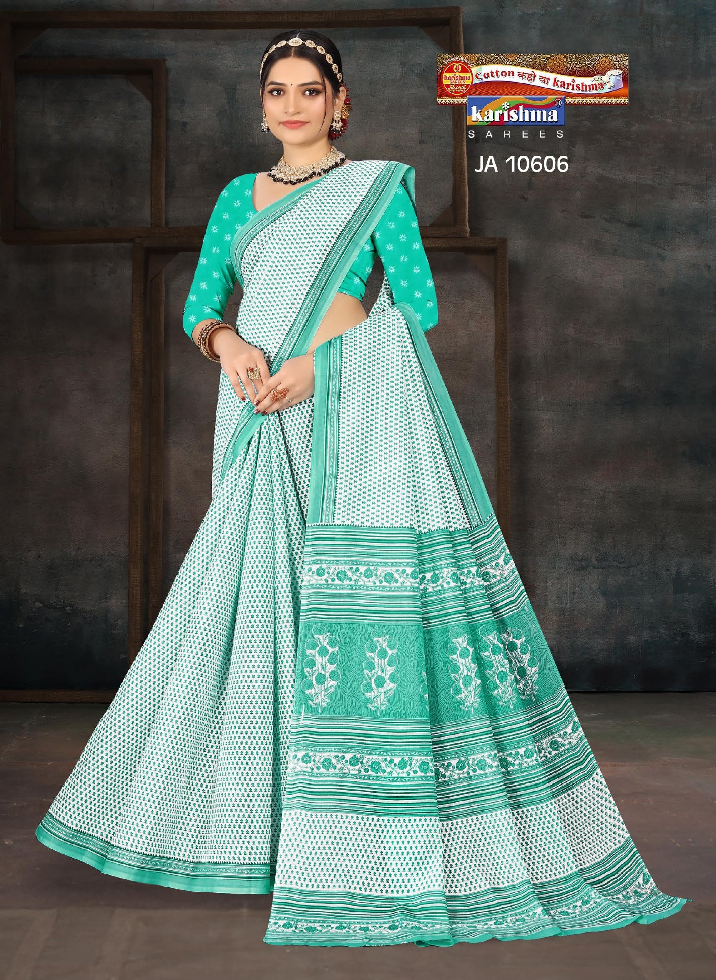 Green Pure Cotton Mulmul (Medium Soft) Saree With Elegant Small Butti