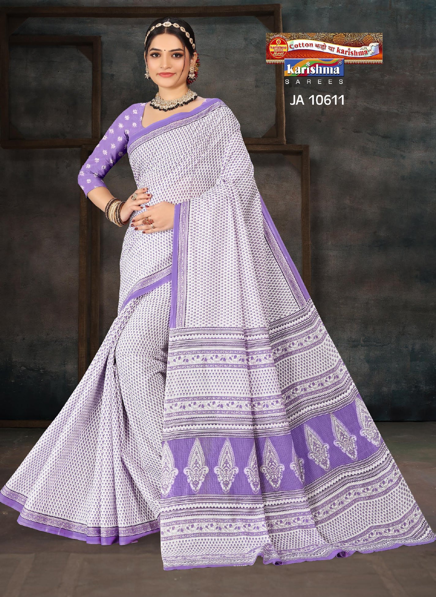 lavender Pure Cotton Mulmul (Medium Soft) Saree With Elegant Small Butti