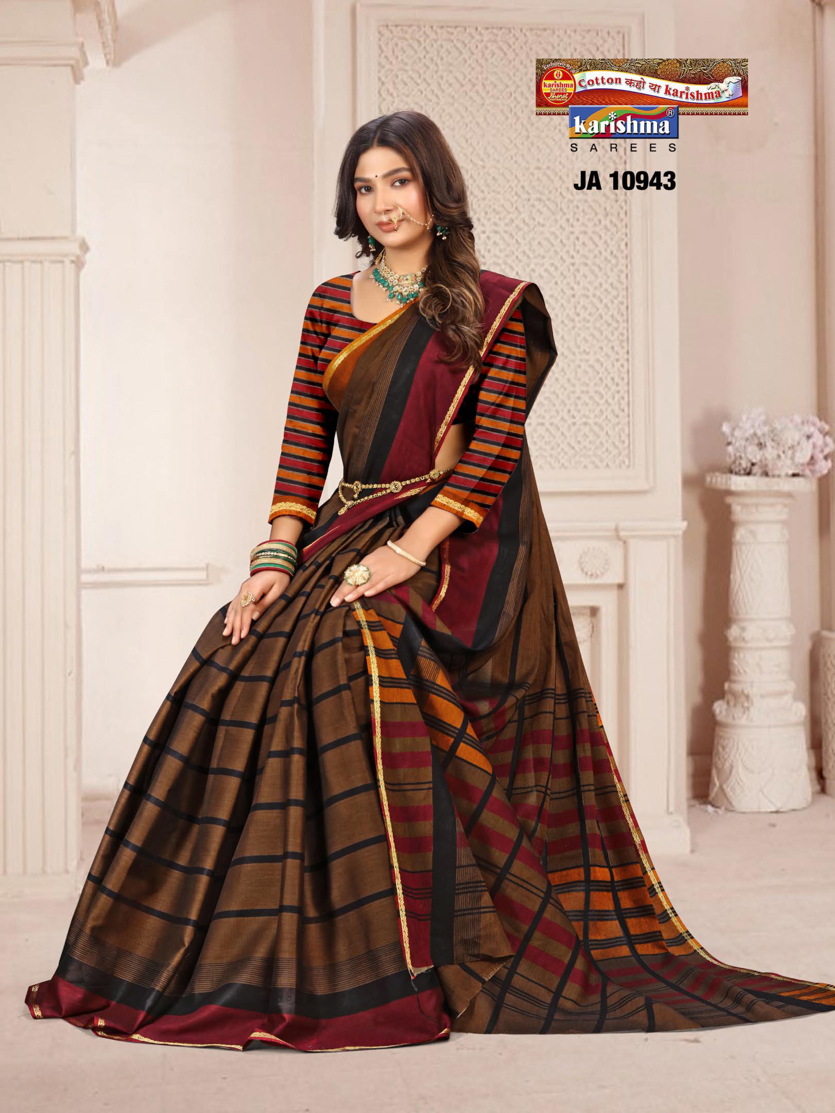 Coffee Brown Pure Cotton Muslin (Soft) Saree With Beautiful Small Golden Border And Stripe Print Allover