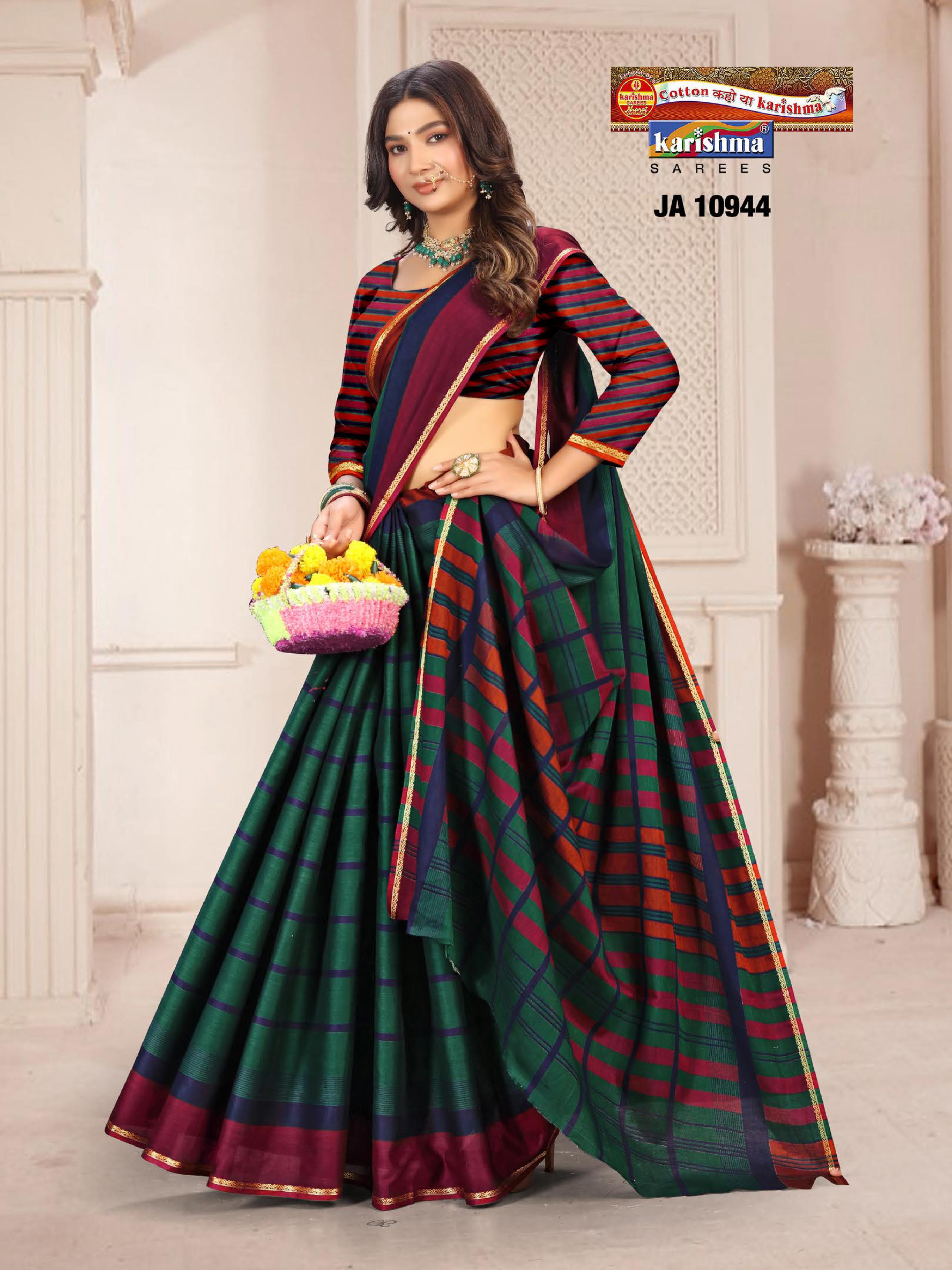Green Pure Cotton Muslin (Soft) Saree With Beautiful Small Golden Border And Stripe Print Allover