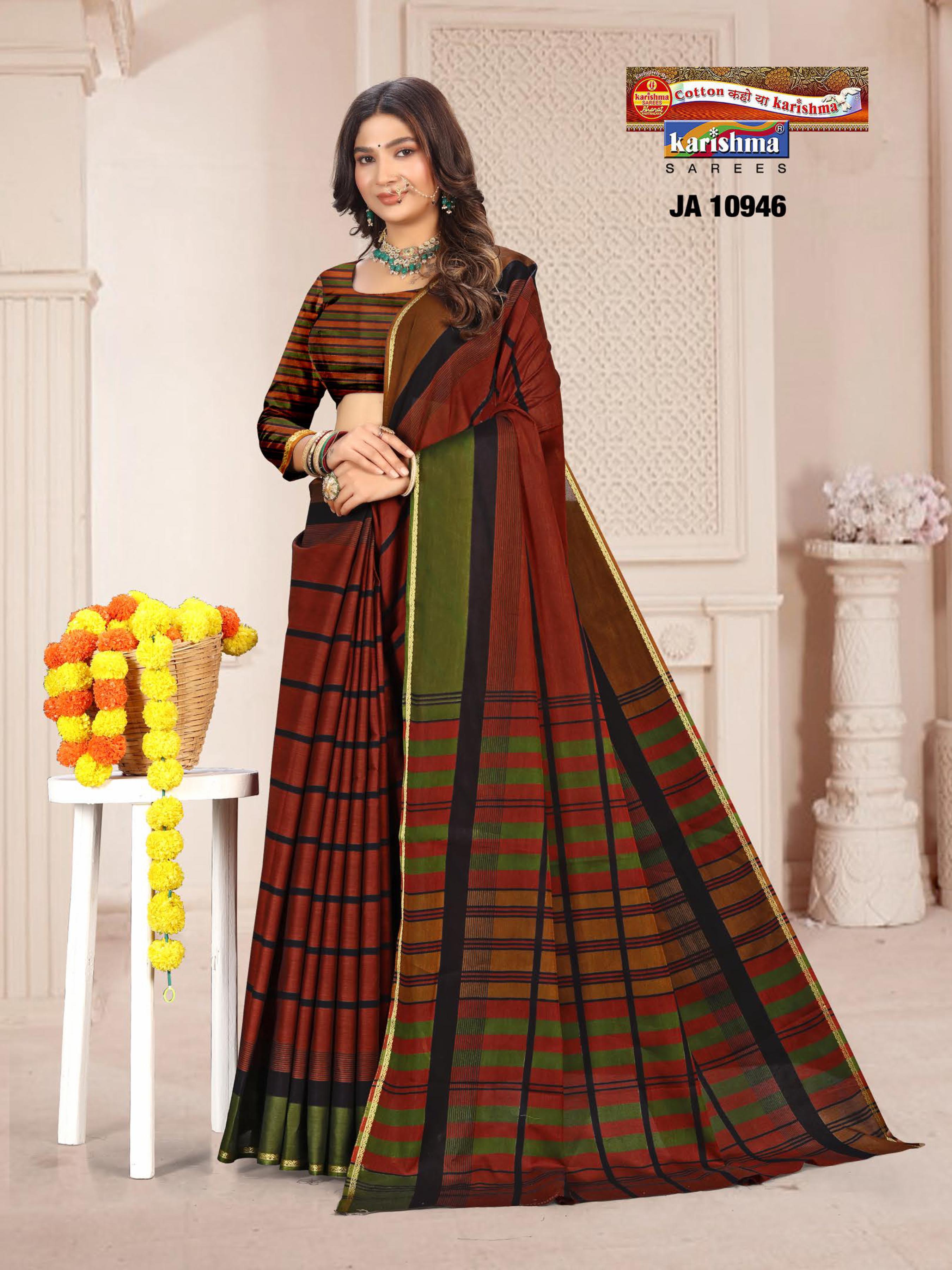 Rusty Red Pure Cotton Muslin (Soft) Saree With Beautiful Small Golden Border And Stripe Print Allover