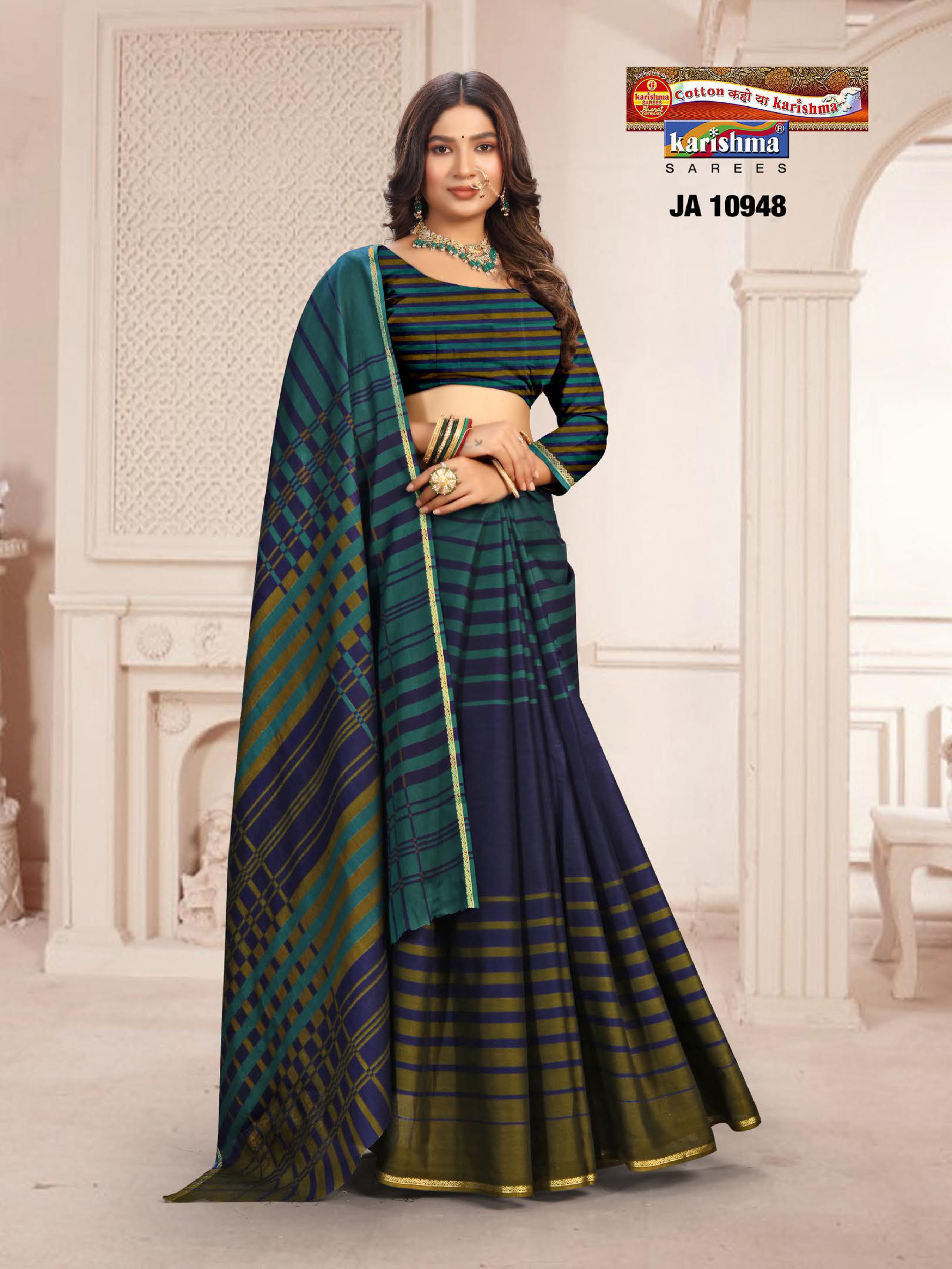 Navy Blue Pure Cotton Muslin (Soft) Saree With Beautiful Small Golden Border And Stripe Print Allover