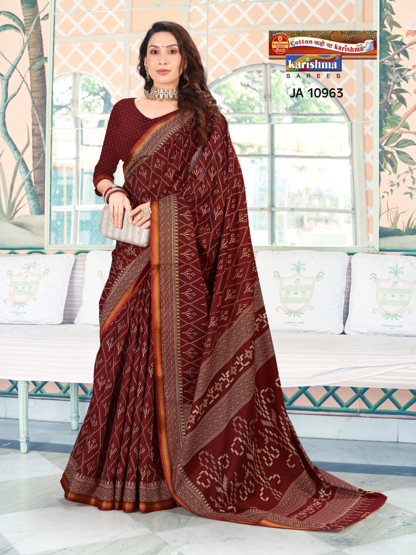 Maroon Pure Cotton Muslin (Soft) Saree With Chic Geomatric Design