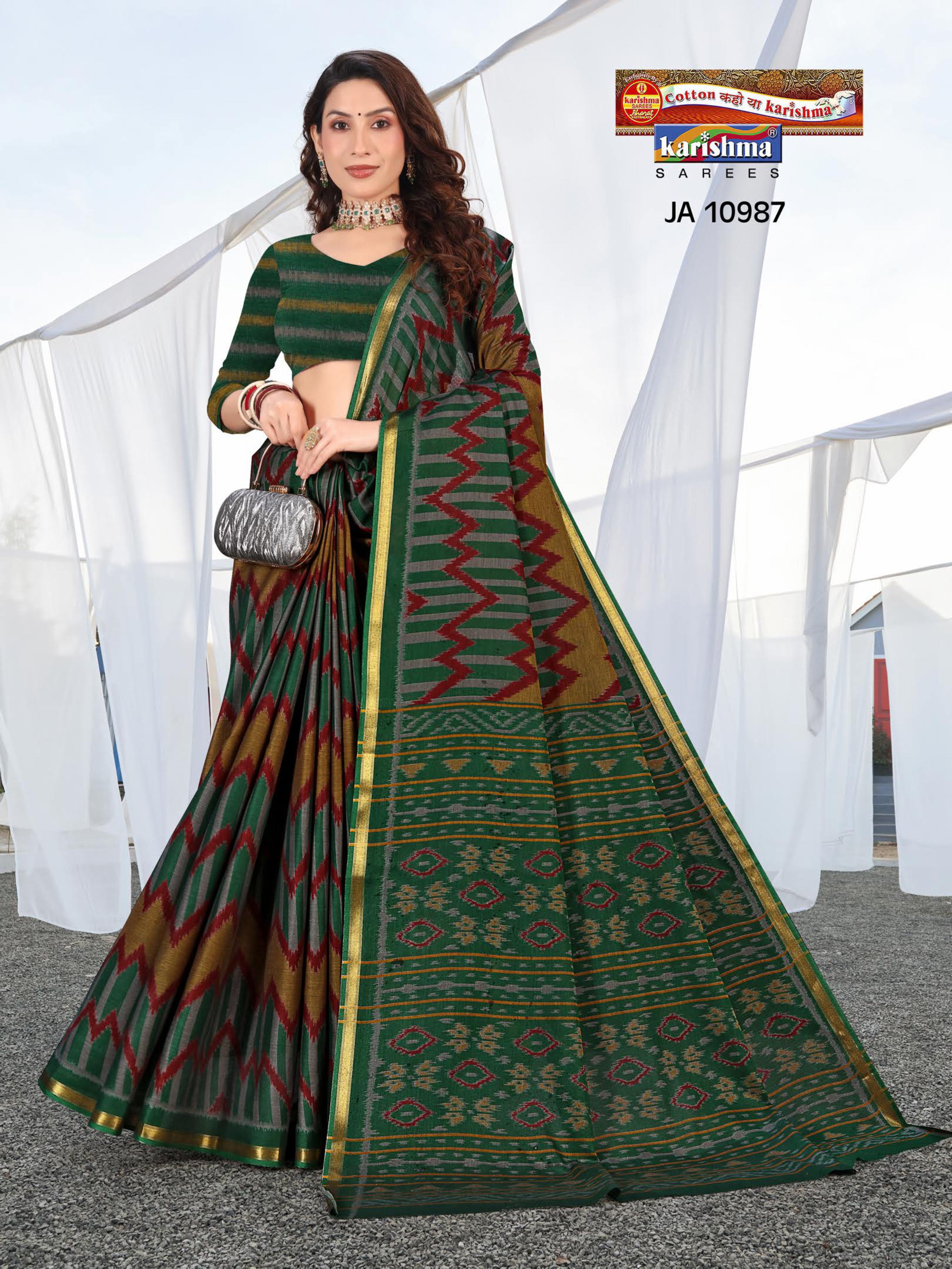 Green And Red Pure Cotton (Soft) Muslin With Modern And Simple Design