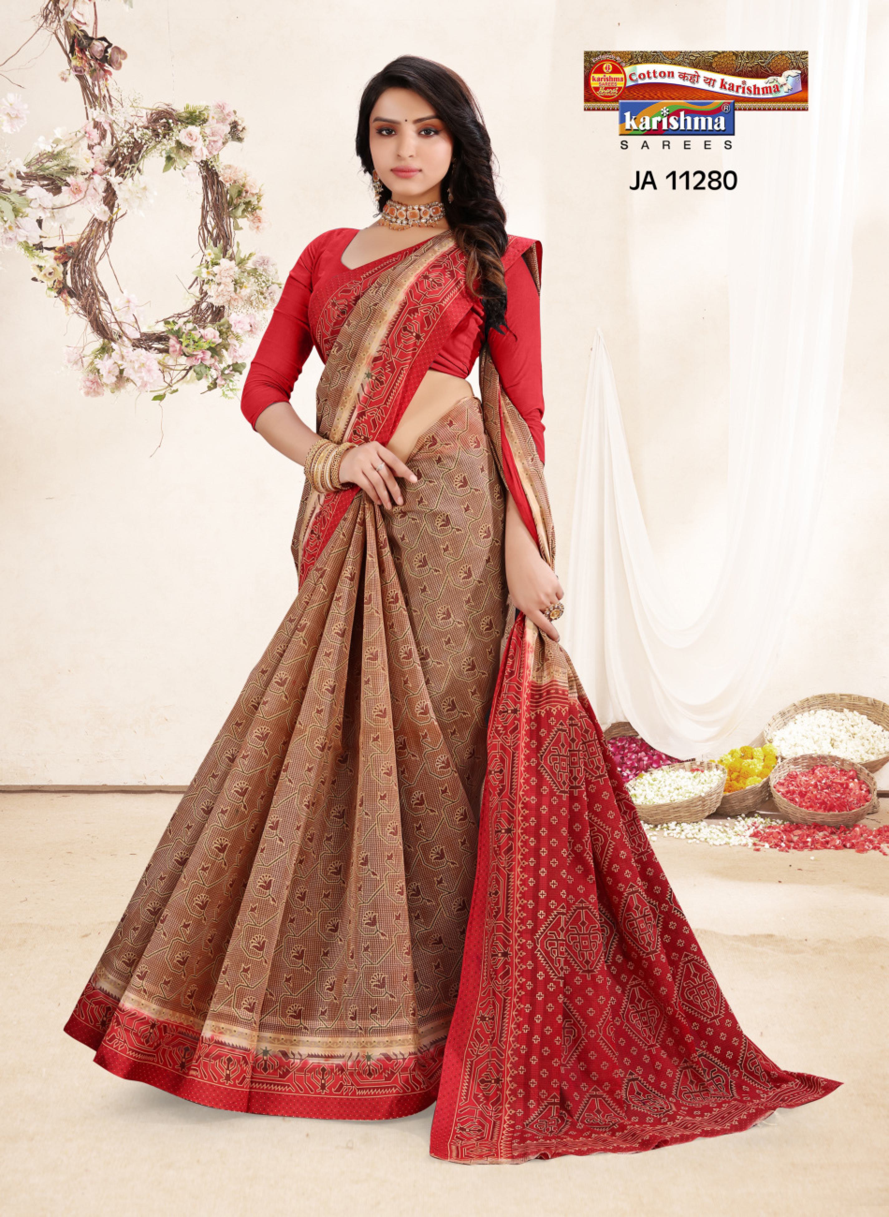 Beige And Red Pure Coton Mulmul (Soft) Saree With Abstract Design and Bold Border