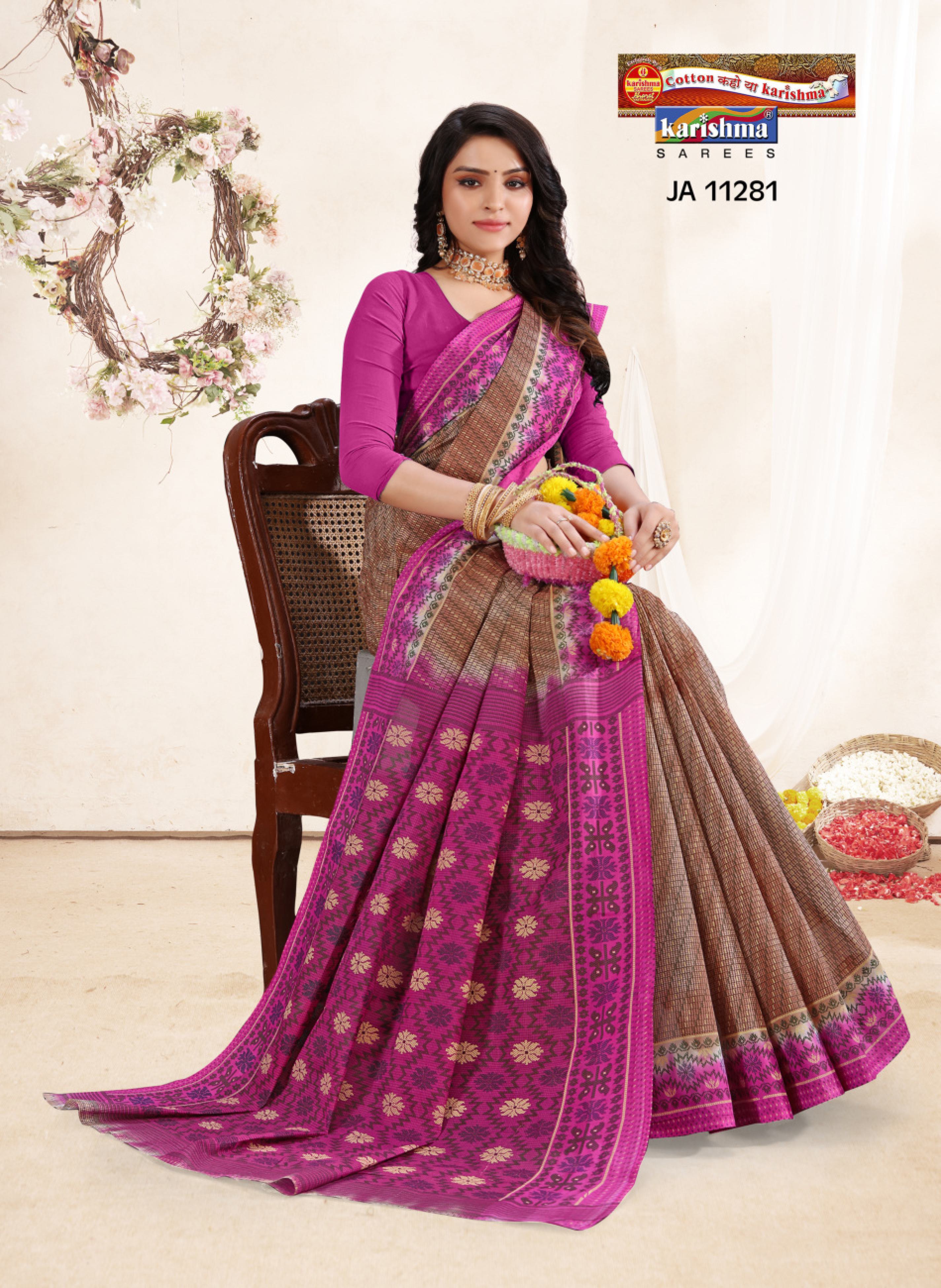 Beige And Purple Pure Coton Mulmul (Soft) Saree With Abstract Design and Bold Border