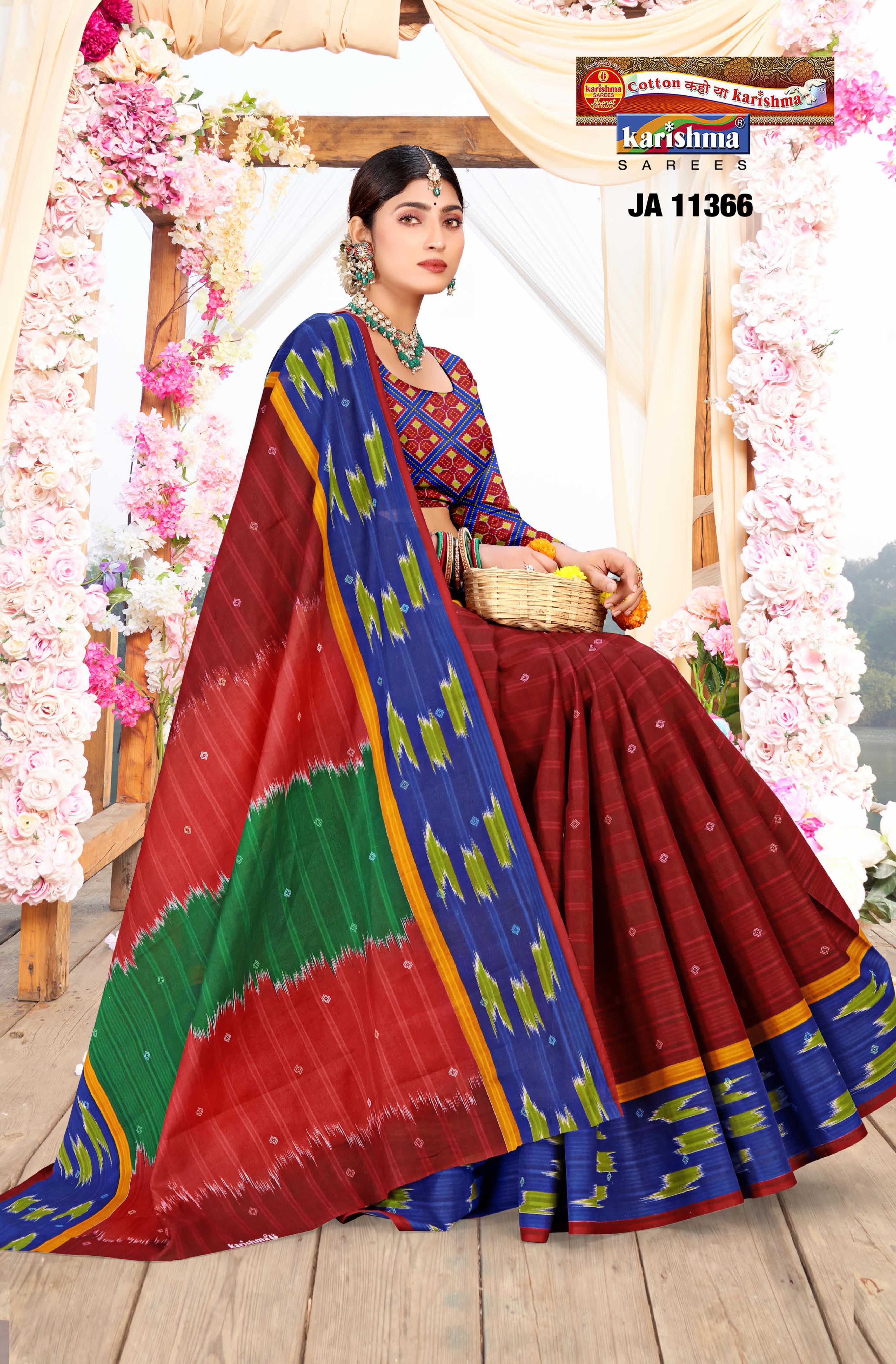 Maroon Pure Cotton (Medium Soft)Saree With Traditional Design And Pattern