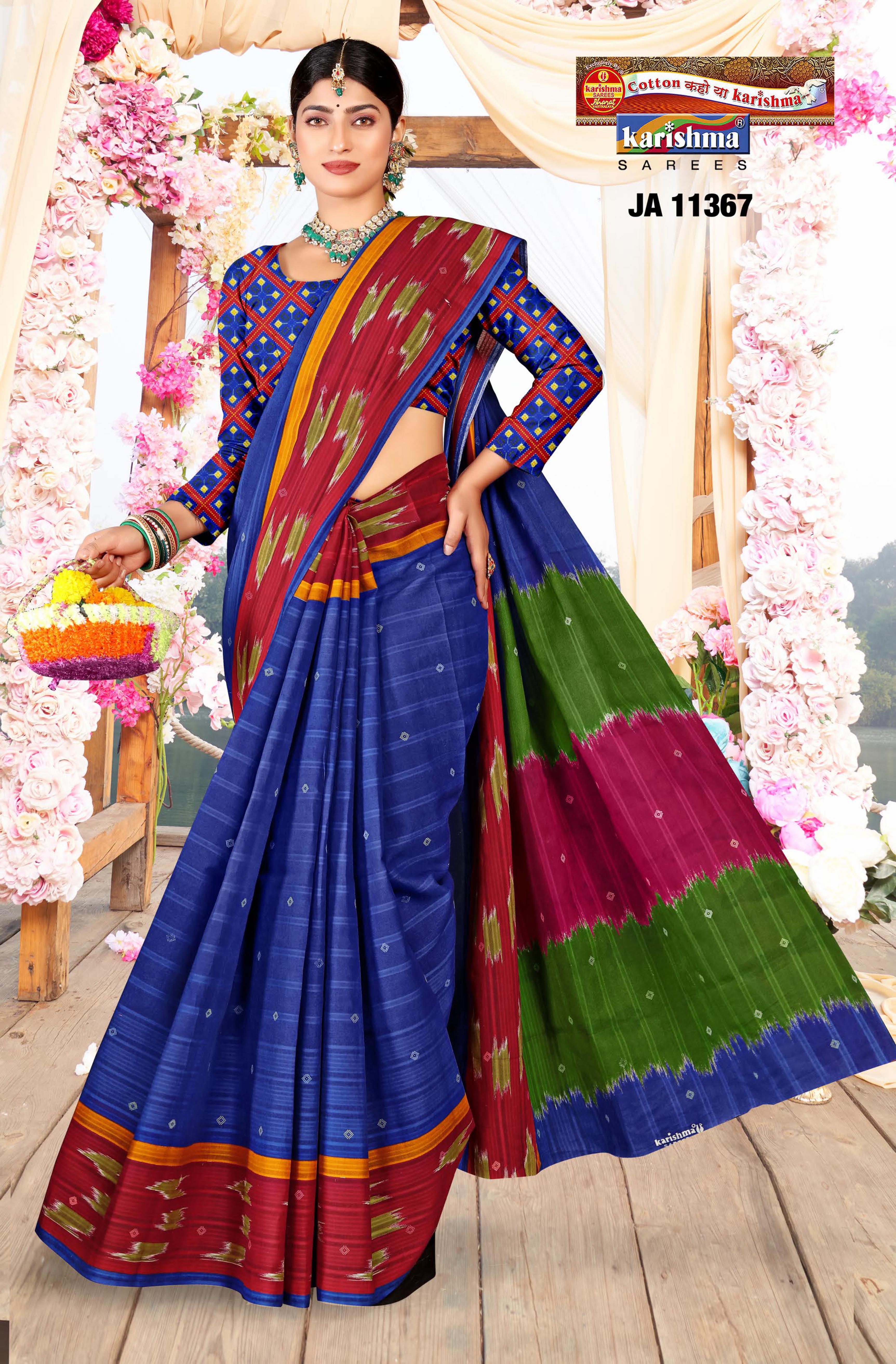 Dark Blue Pure Cotton (Medium Soft)Saree With Traditional Design And Pattern