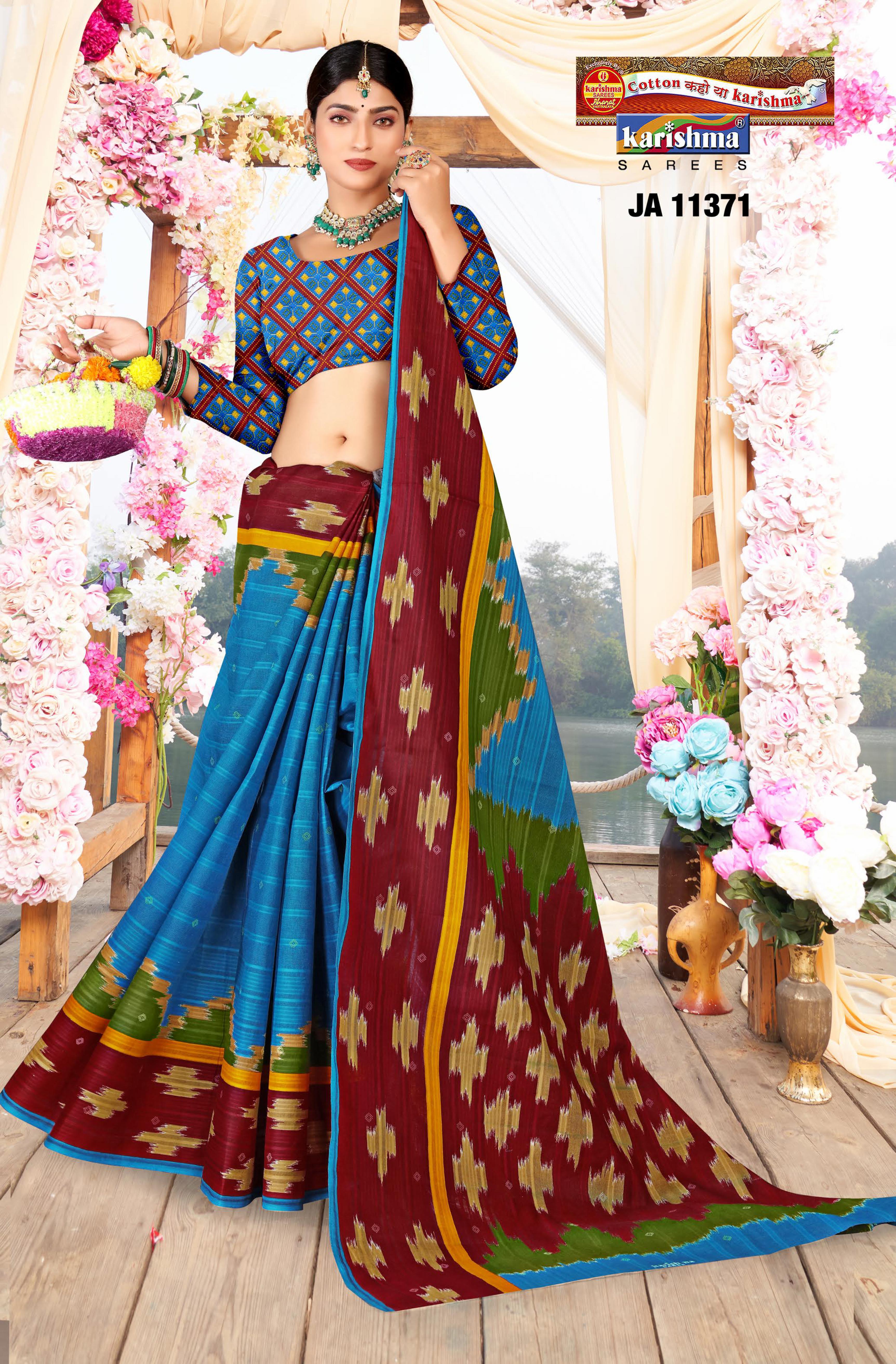 Blue Pure Cotton (Medium Soft)Saree With Traditional Design And Pattern