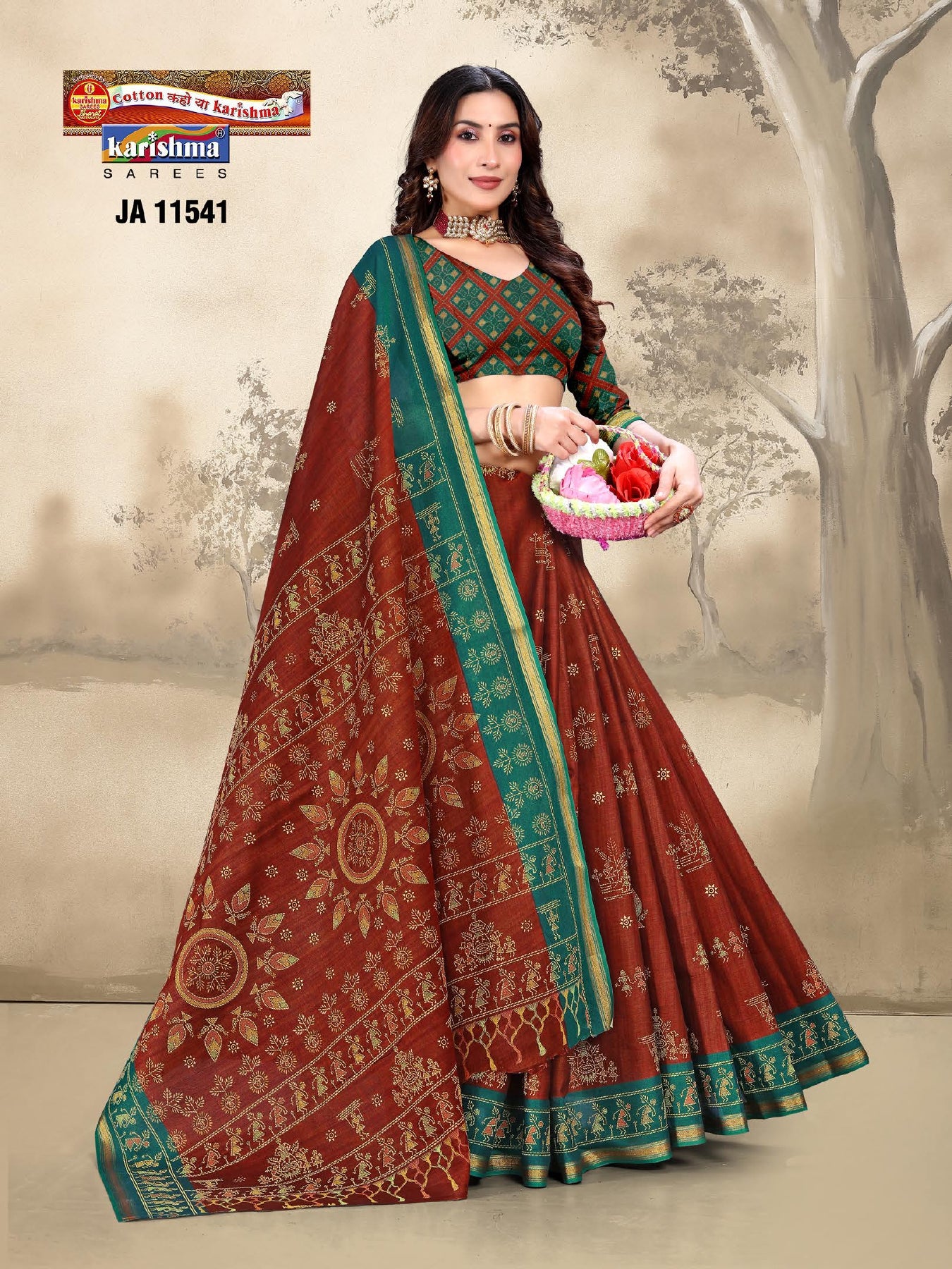 Red Pure Cotton Muslin (Soft) Saree With Traditonal Warli Print