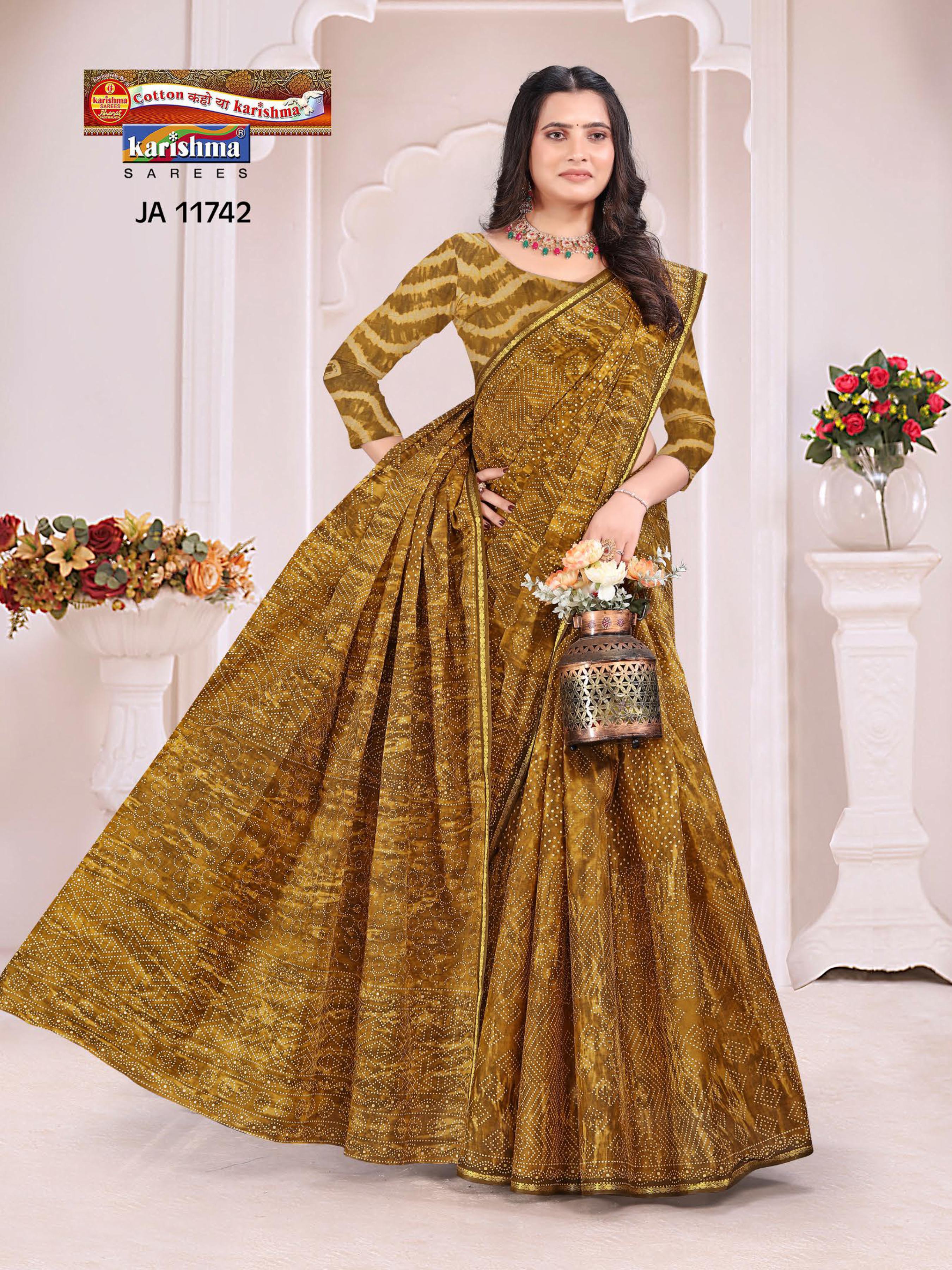 Mustard Pure Cotton Malai (Soft) Saree With Traditional Bandhani Design