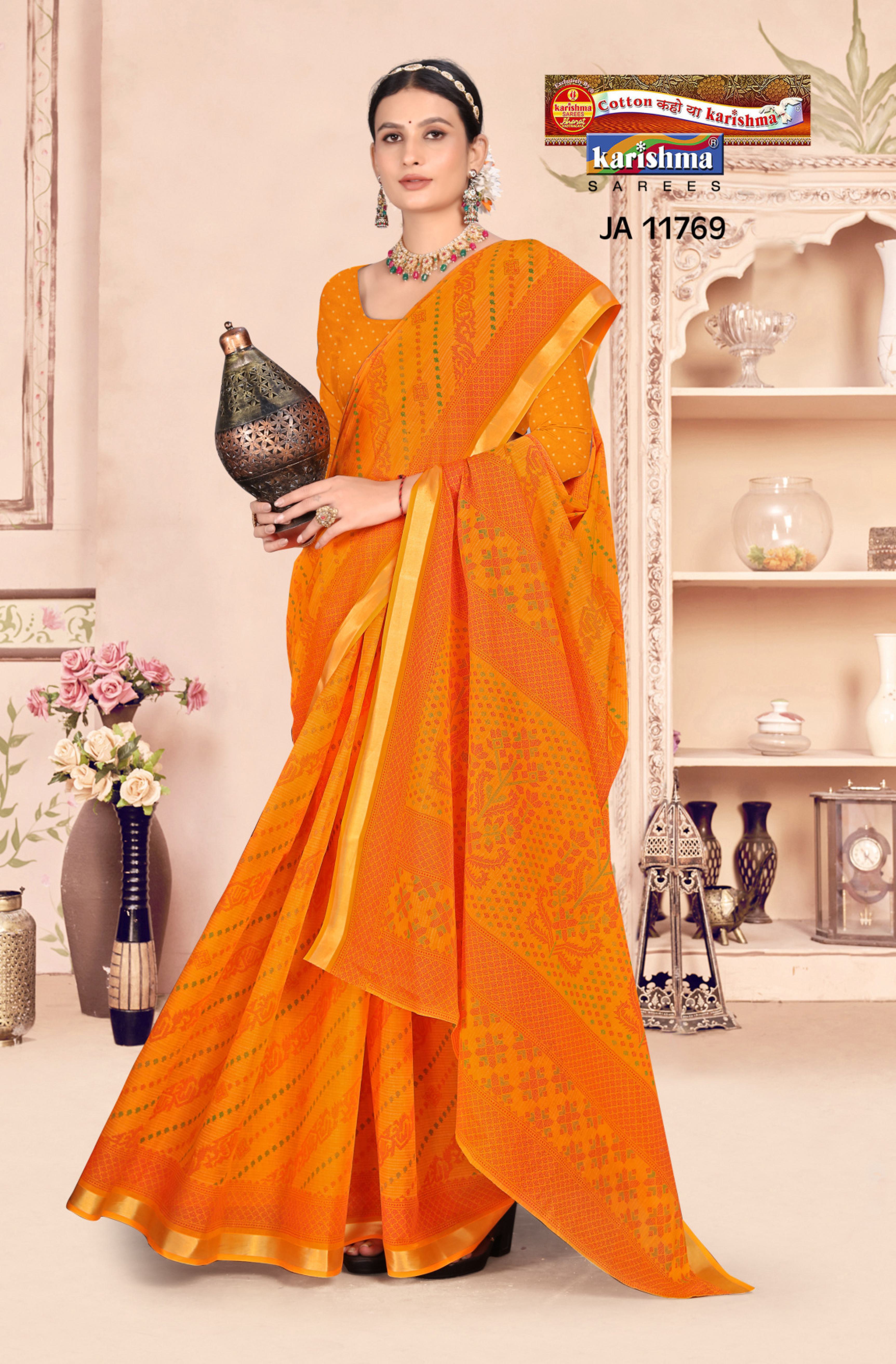 Yellow Pure Cotton Mulmul (Medium Soft) Saree With Modern Design And Plain Golden Border