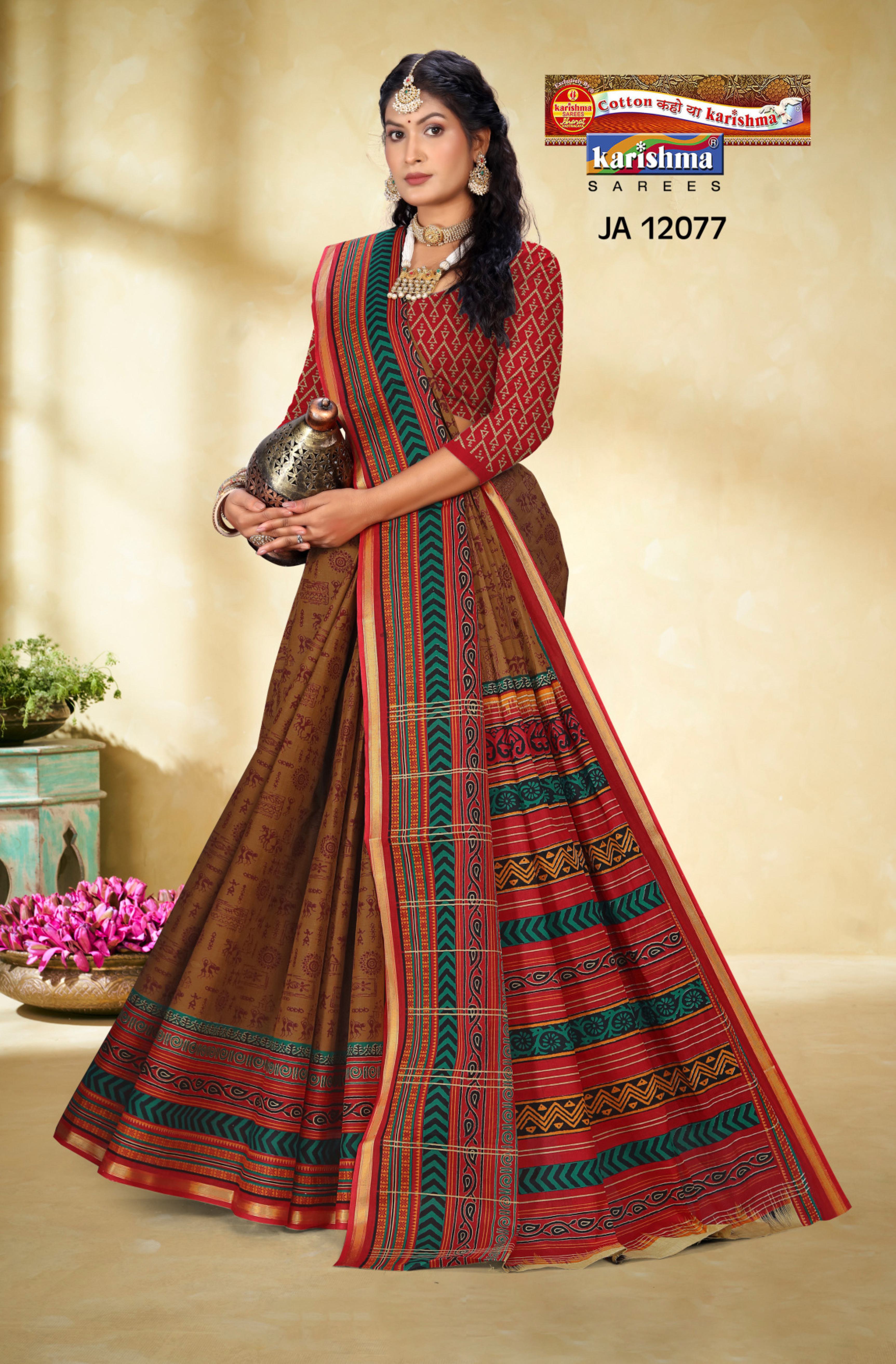 Brown Pure Cotton Mulmul (Medium Soft) Saree With Warli Print And Abstract Design