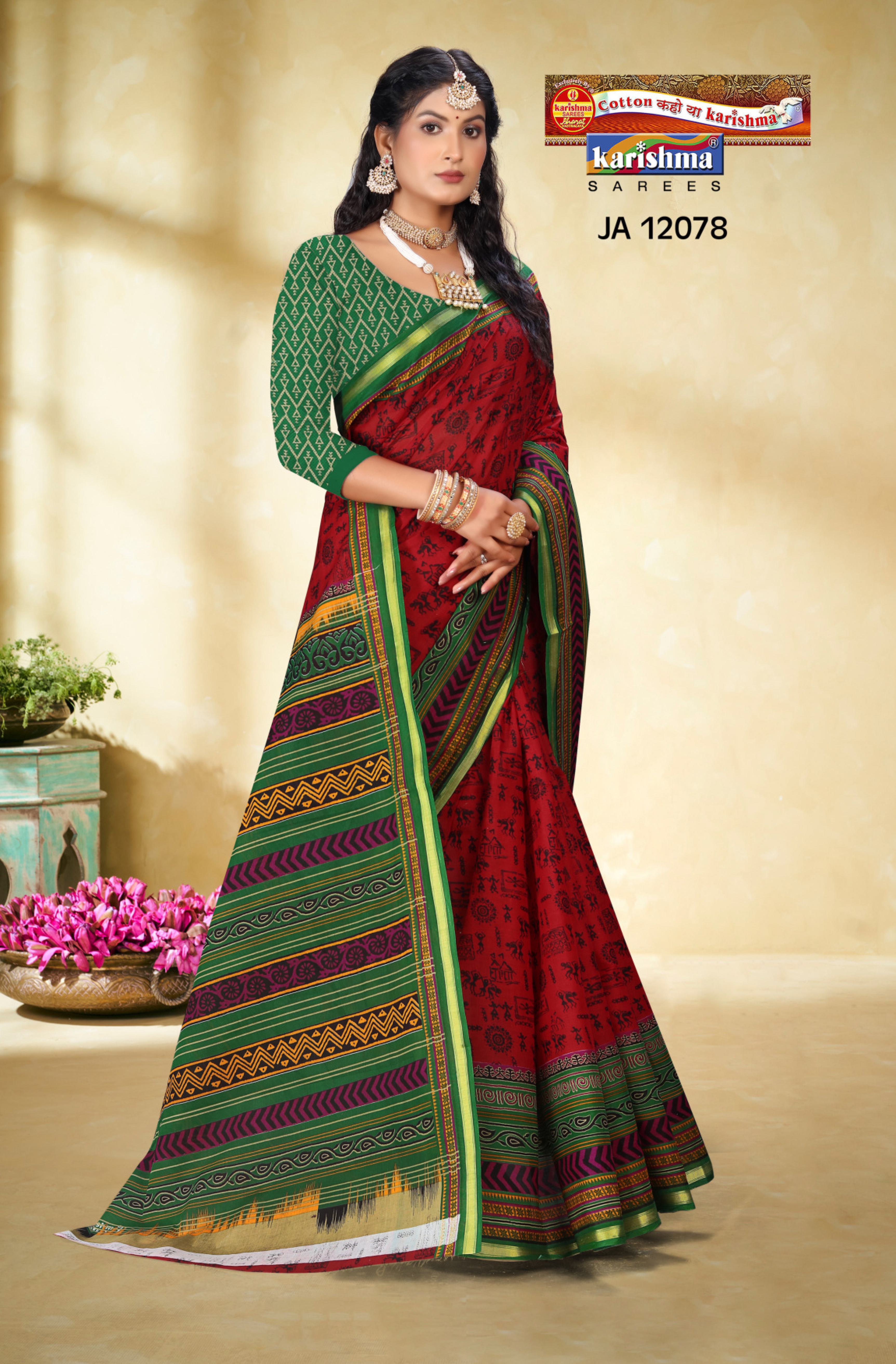 Red Pure Cotton Mulmul (Medium Soft) Saree With Warli Print And Abstract Design