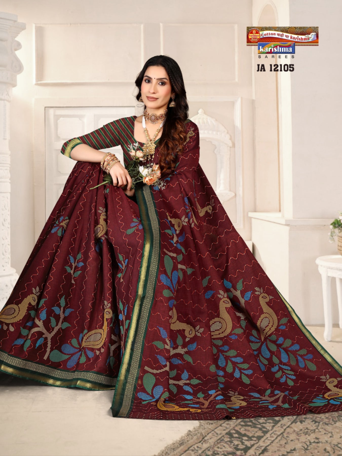 Maroon Pure Cotton Muslin ( Soft) Saree With Modern Design And Small Palin Golden Border