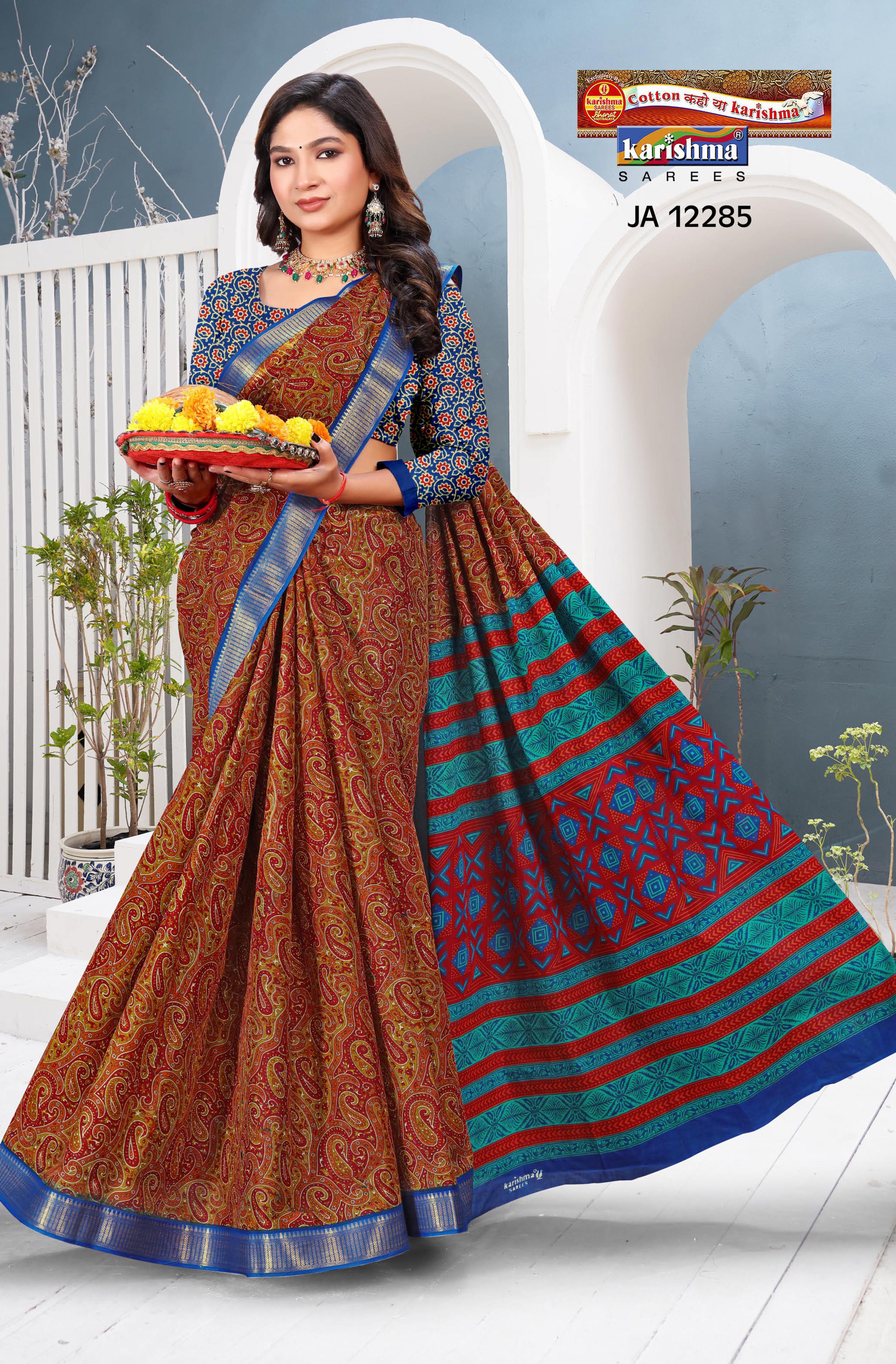 Blue Pure Cotton Saree Malai (Soft) Saree With Paisely Design And Golden Border