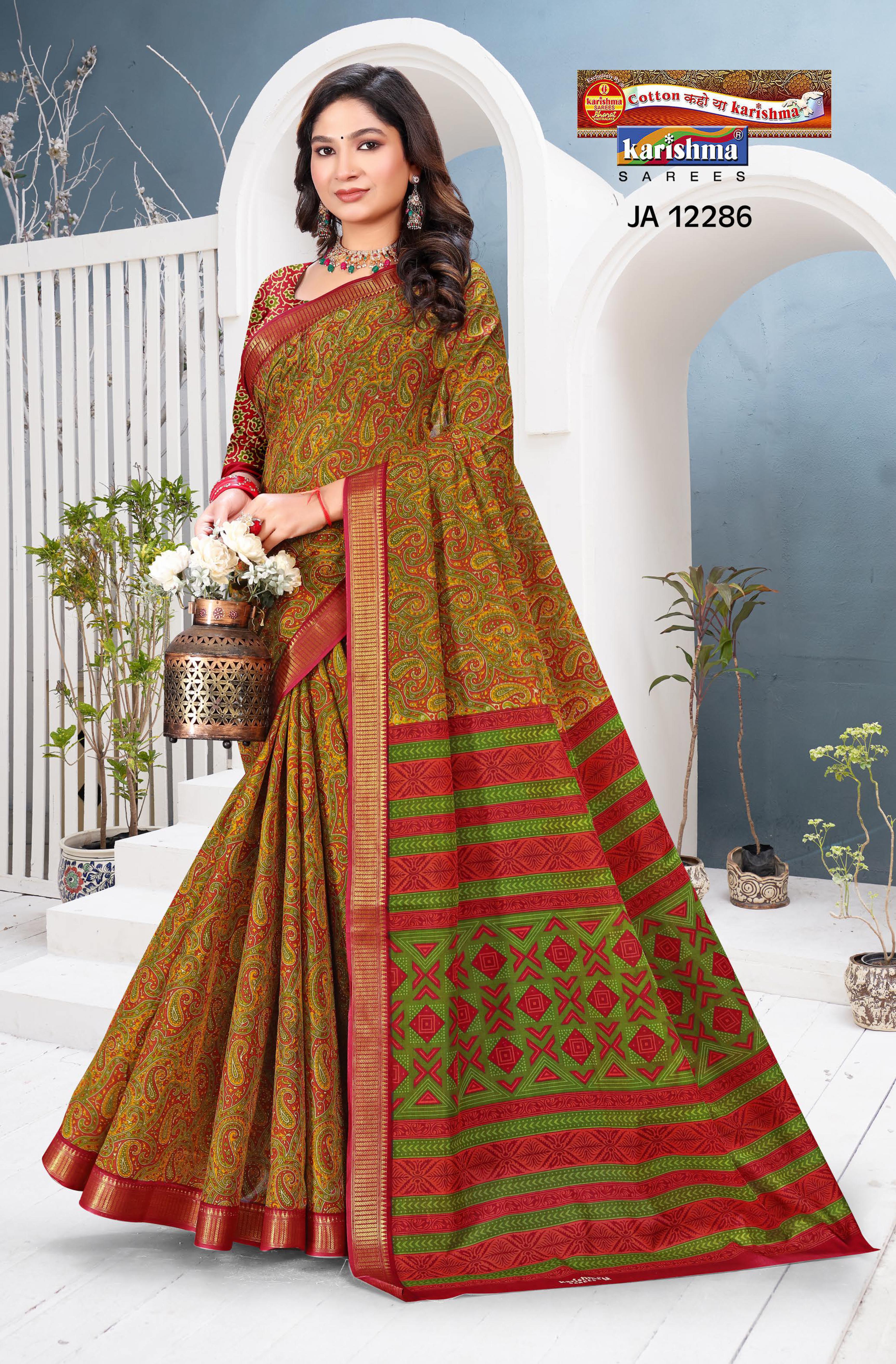 Red Pure Cotton Saree Malai (Soft) Saree With Paisely Design And Golden Border