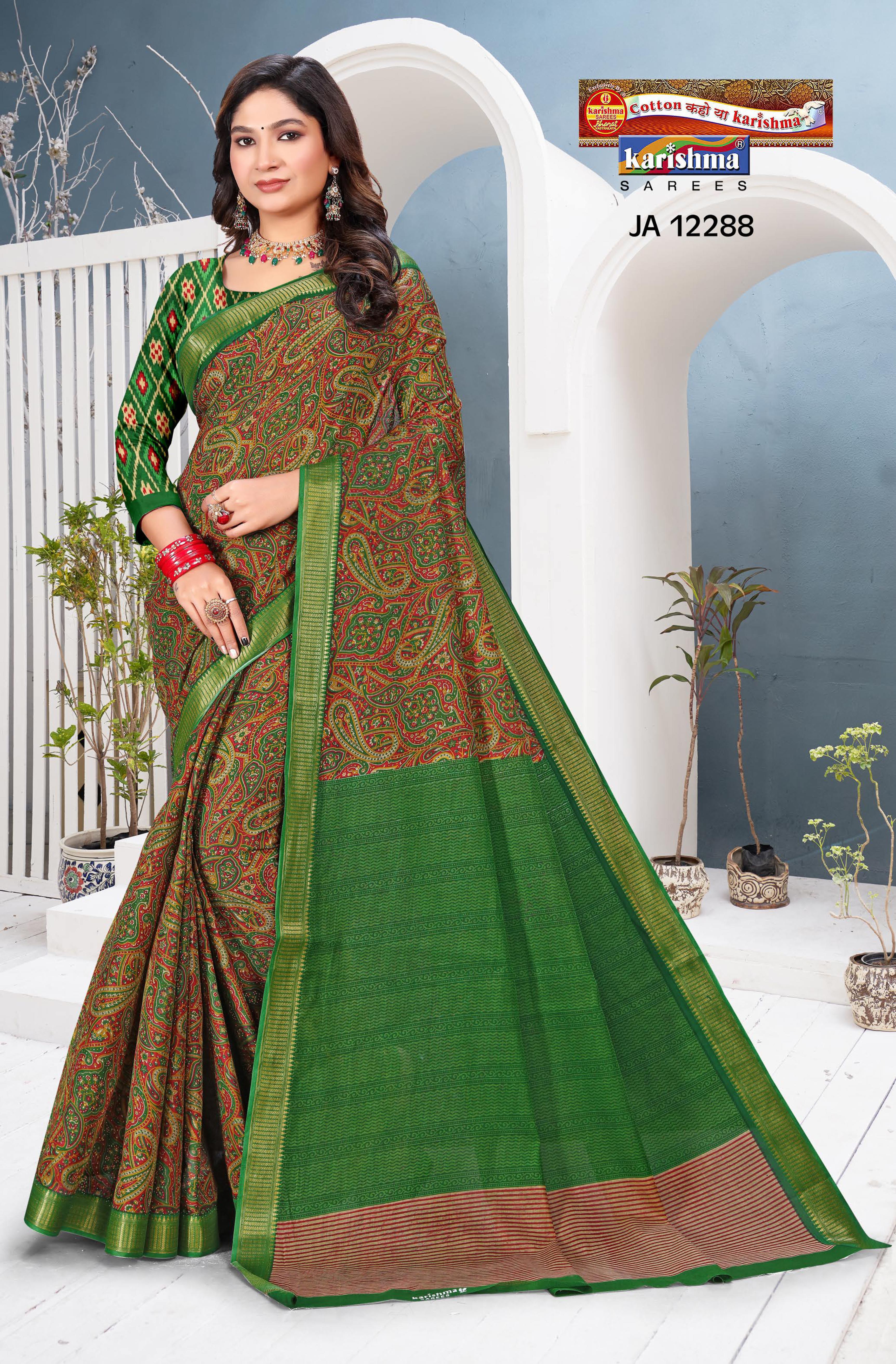Dark Green Pure Cotton Saree Malai (Soft) Saree With Paisely Design And Golden Border