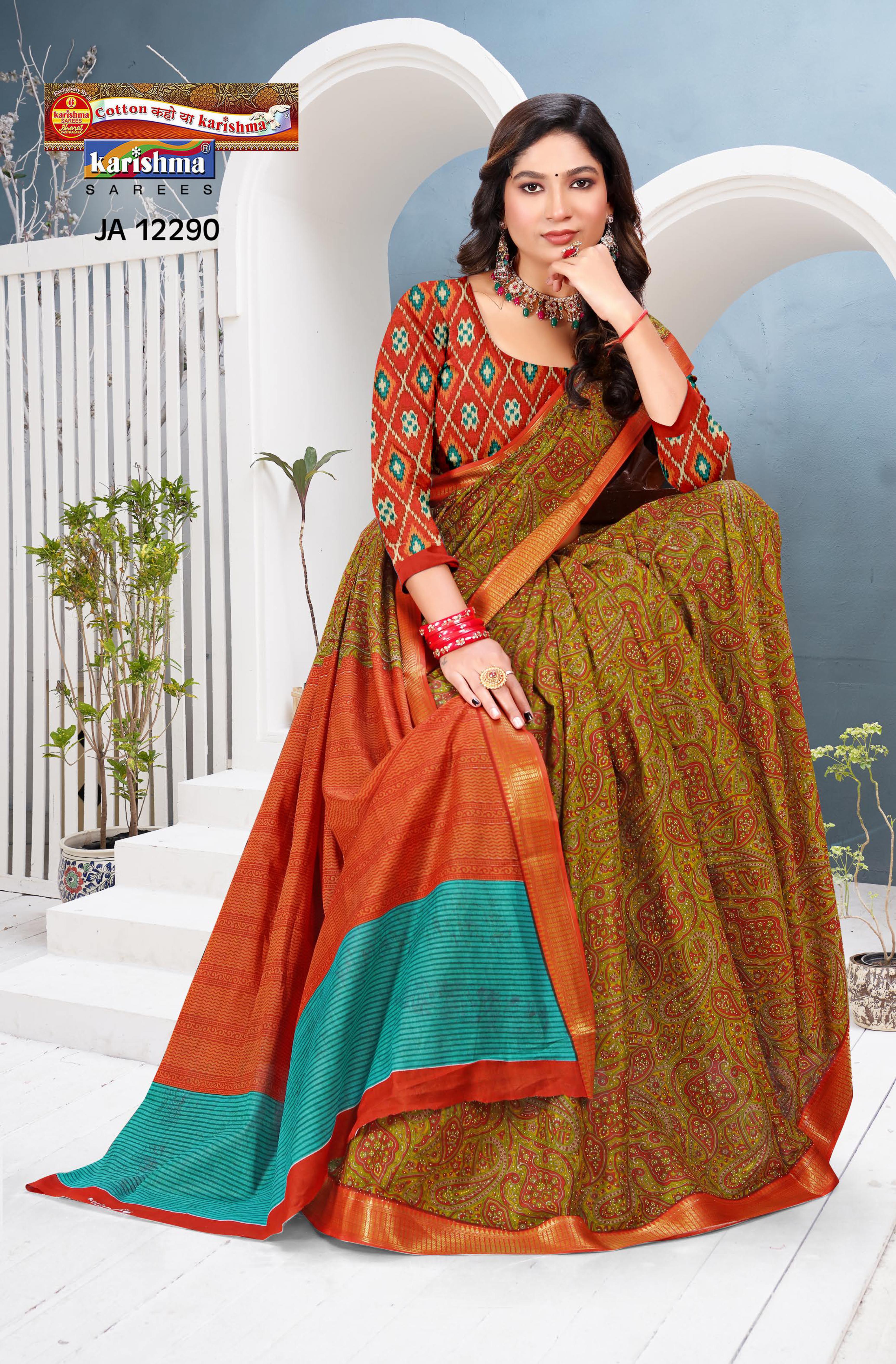 Orange Pure Cotton Saree Malai (Soft) Saree With Paisely Design And Golden Border