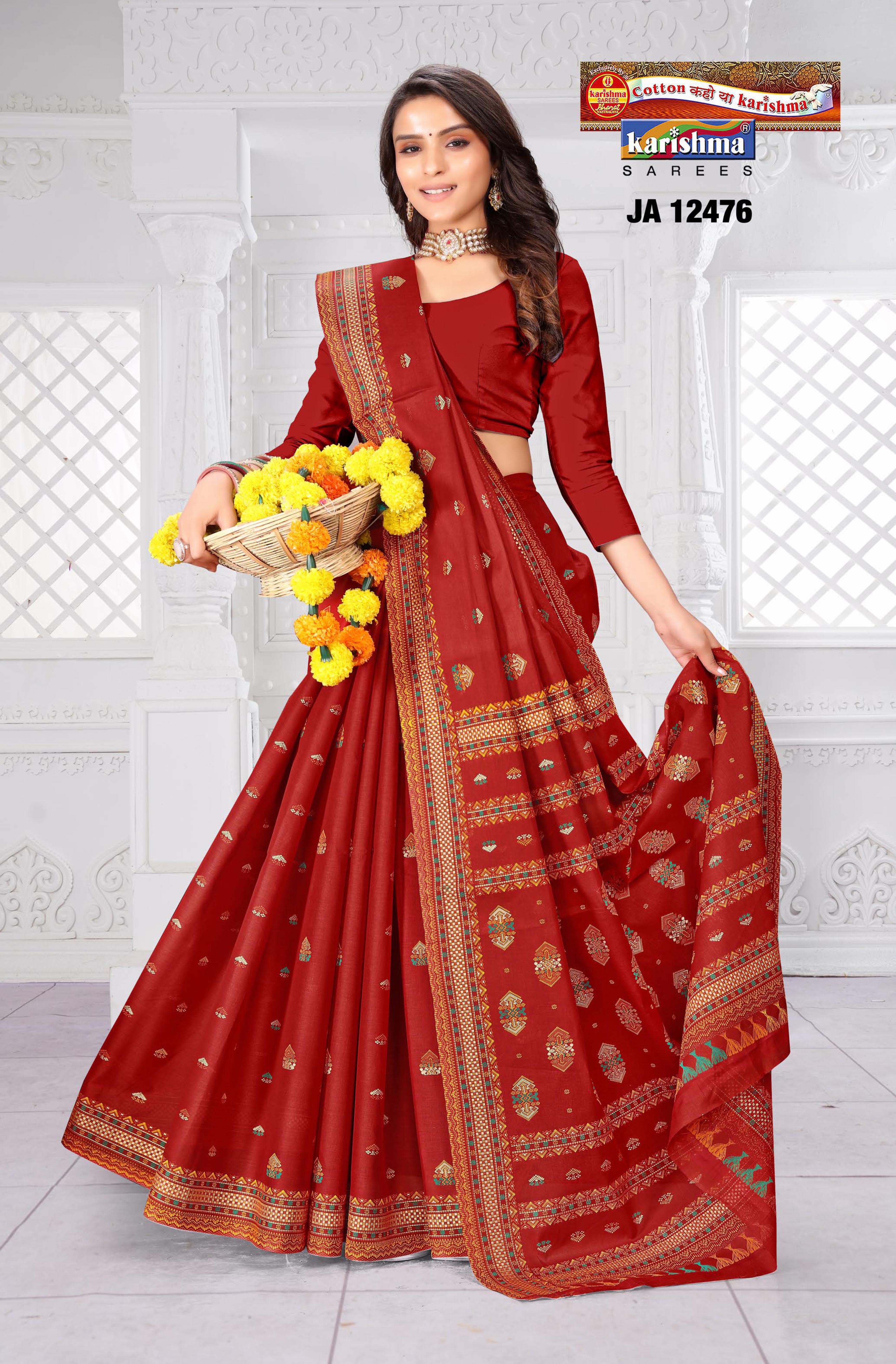 Maroon Pure Cotton Mulmul (Medium Soft) Saree With Small Butti And Traditional Pallu