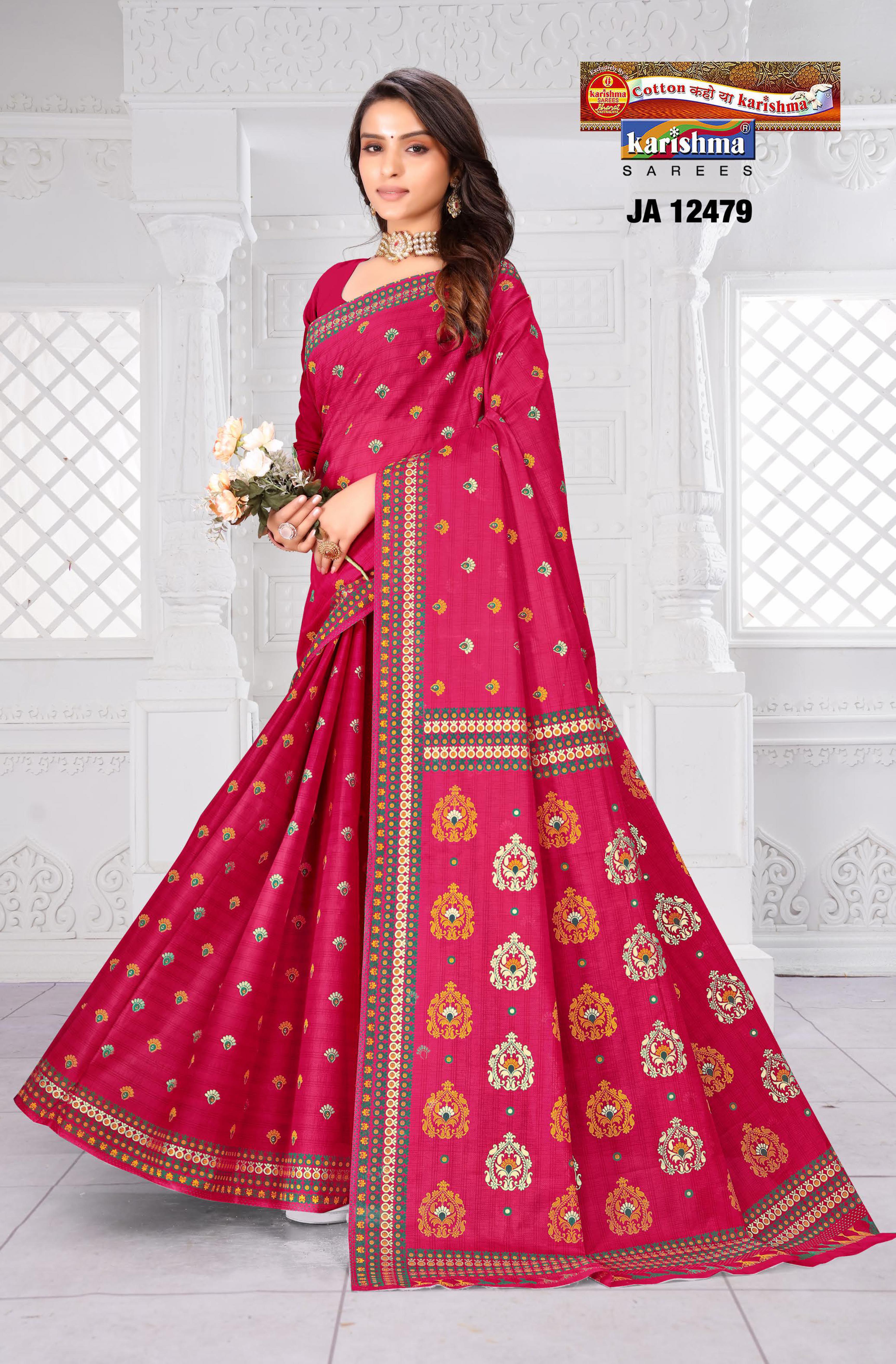Pink Pure Cotton Mulmul (Medium Soft) Saree With Small Butti And Traditional Pallu