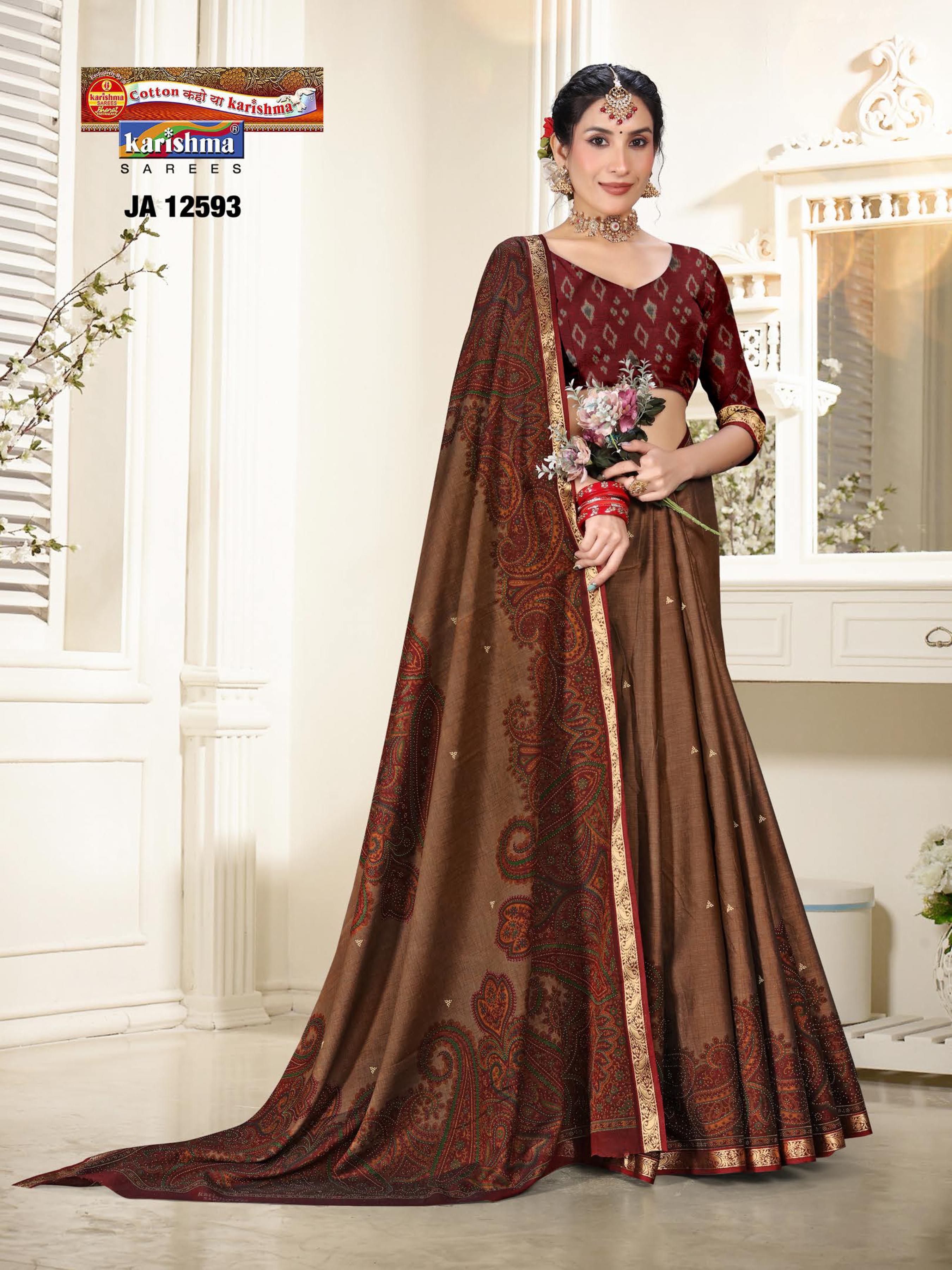 Redwood And Brown Pure Cotton Muslin (Soft) Saree With Paisely Design And Golden Border