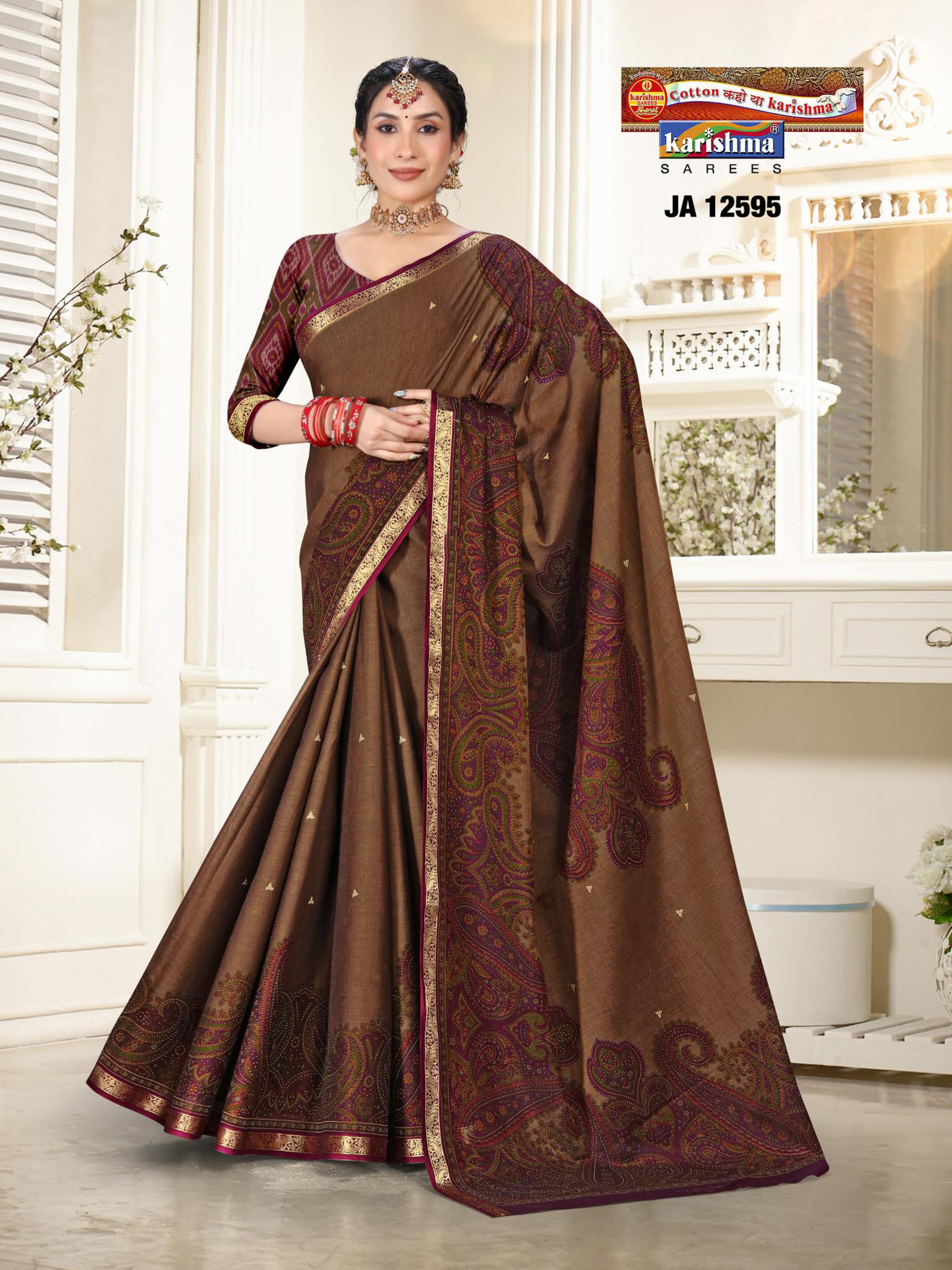 Wine And Brown Pure Cotton Muslin (Soft) Saree With Paisely Design And Golden Border