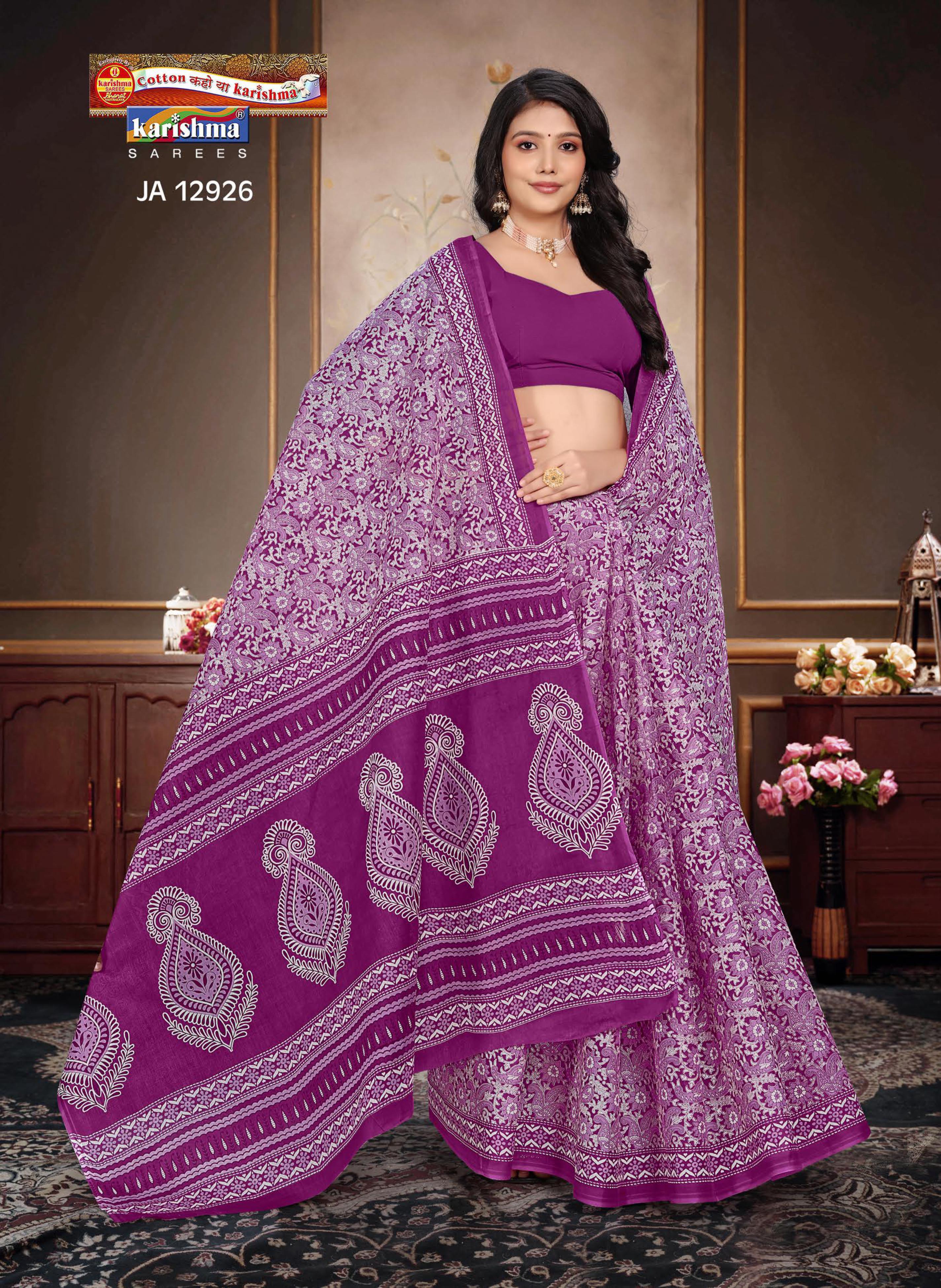 Purple Pure Cotton Mulmul (Medium Soft) Saree With Paisely Design Allover