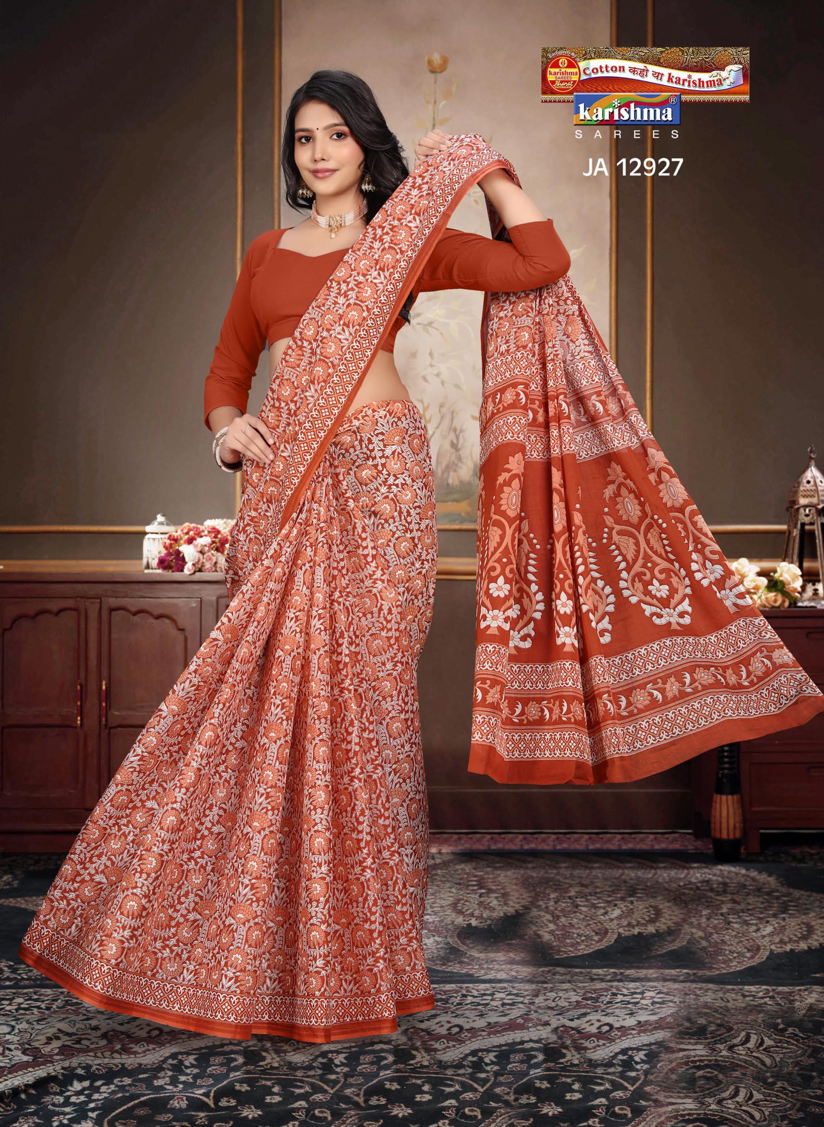 Rust Brown Pure Cotton Mulmul (Medium Soft) Saree With Paisely Design Allover