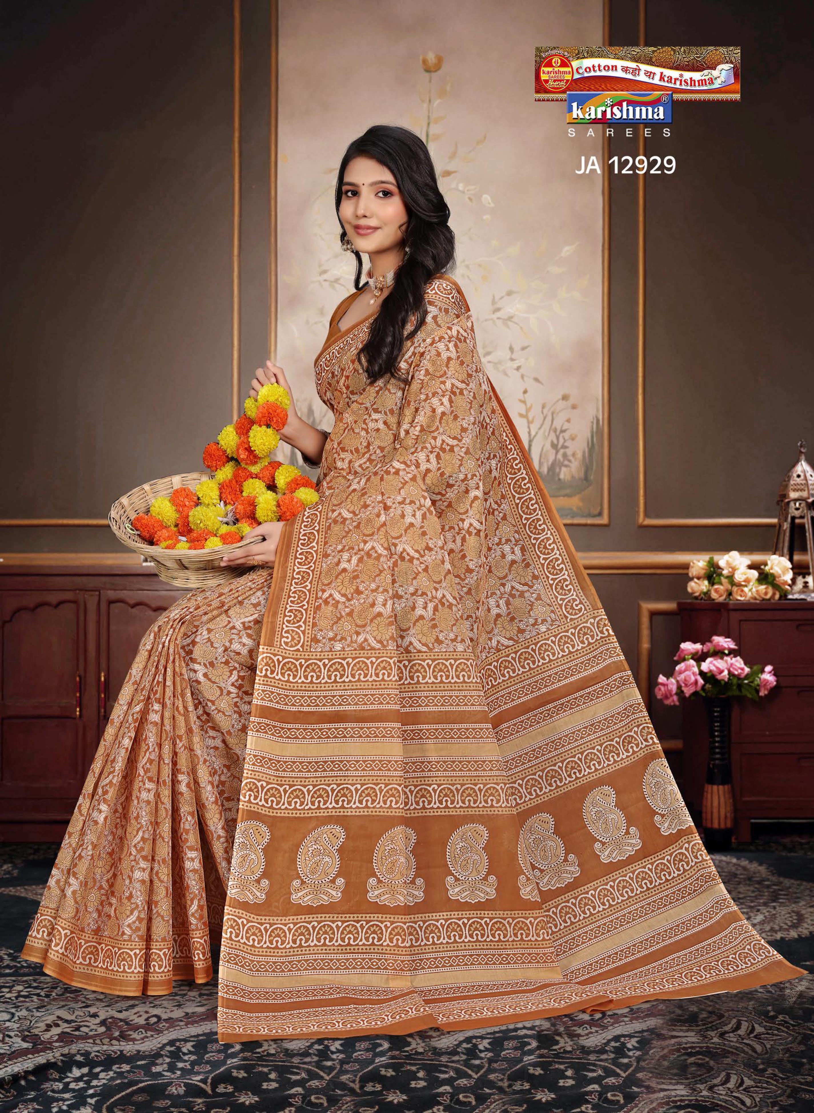 Brown Pure Cotton Mulmul (Medium Soft) Saree With Paisely Design Allover