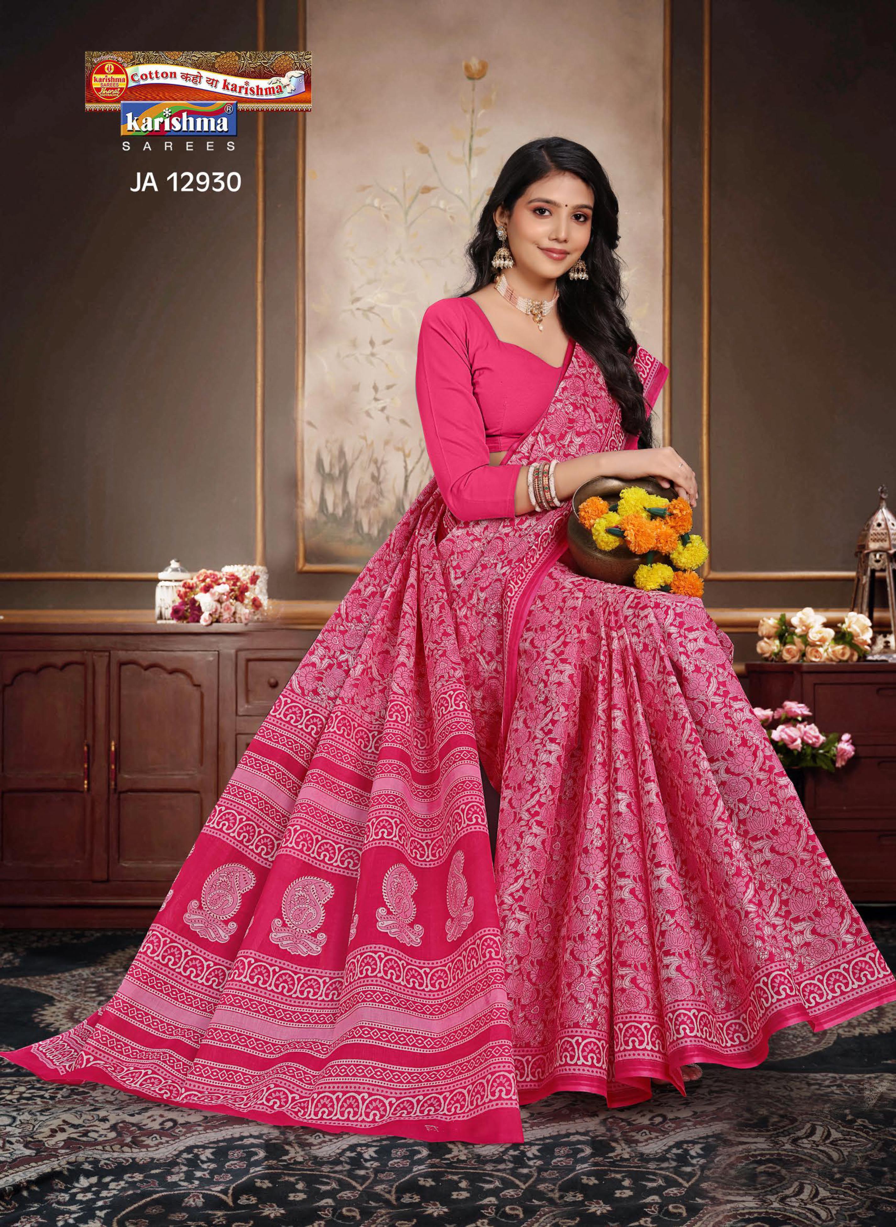 Pink Pure Cotton Mulmul (Medium Soft) Saree With Paisely Design Allover