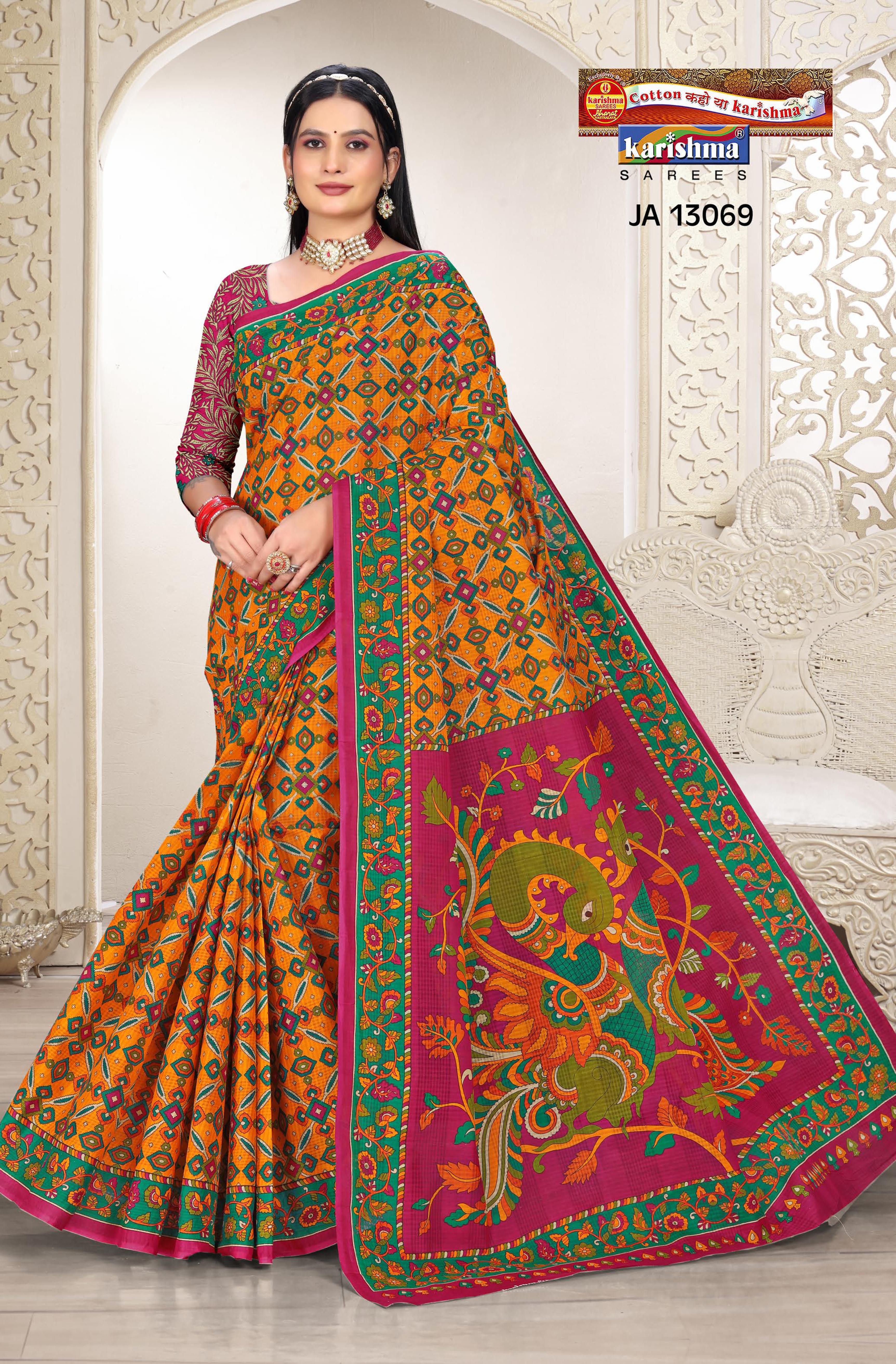 Yellow Pure Cotton Mulmul (Stiff) Saree With Peacock Motifs And Pallu Border