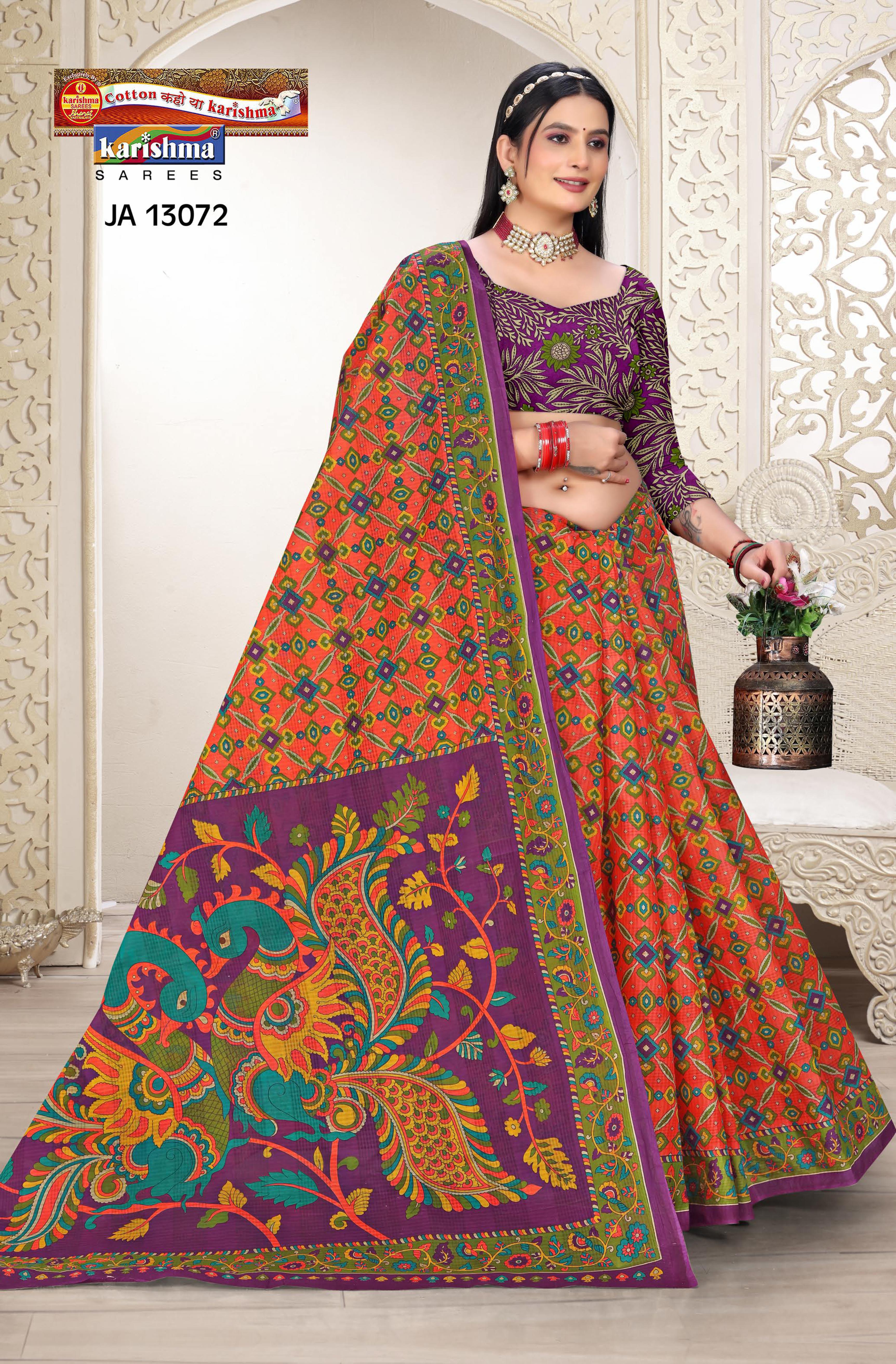 Peach Pure Cotton Mulmul (Stiff) Saree With Peacock Motifs And Pallu Border