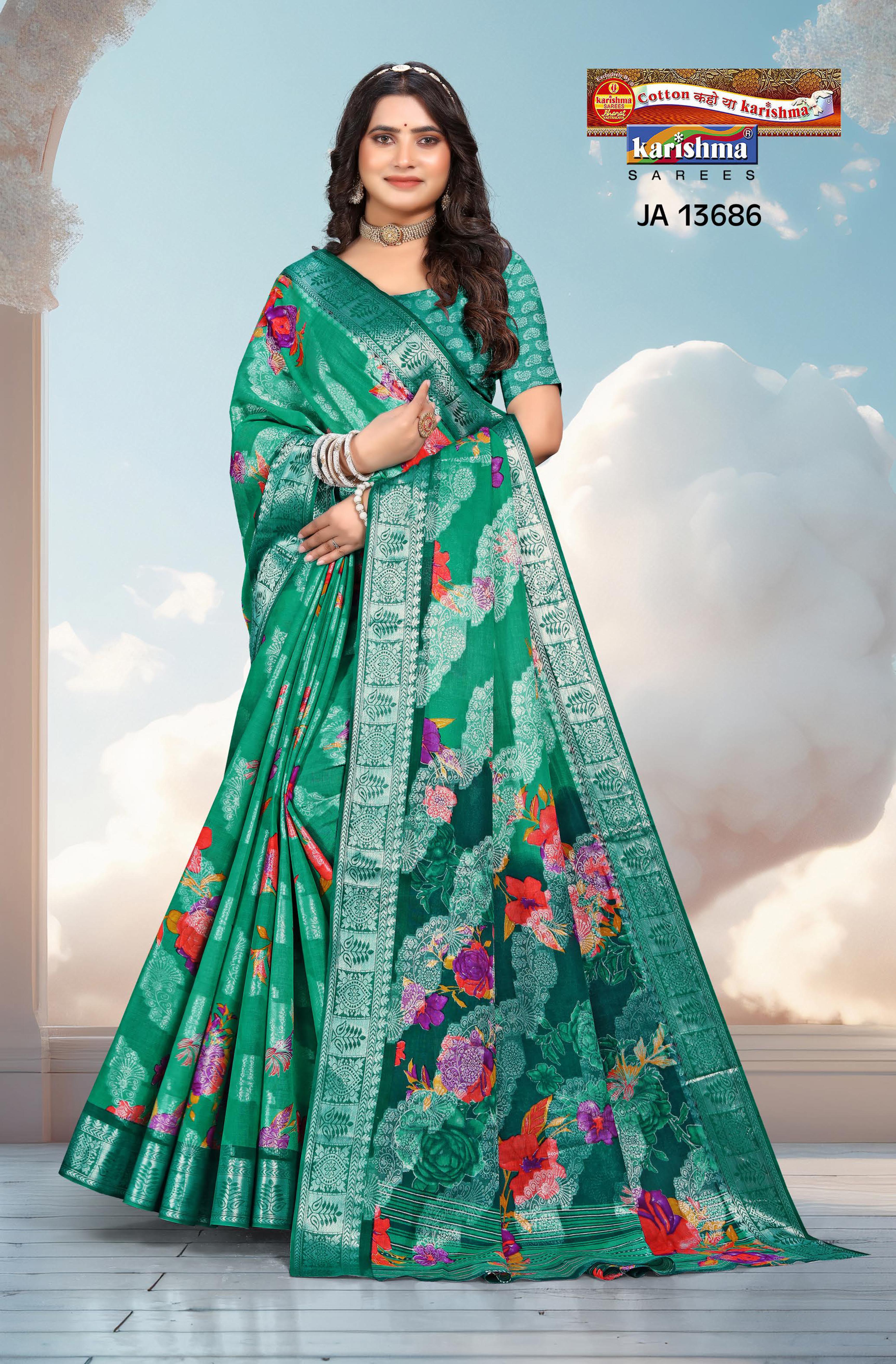 Sea Green Pure Cotton Malai (Soft) Saree With Traditional Bandhani Print And Delicate Golden Print