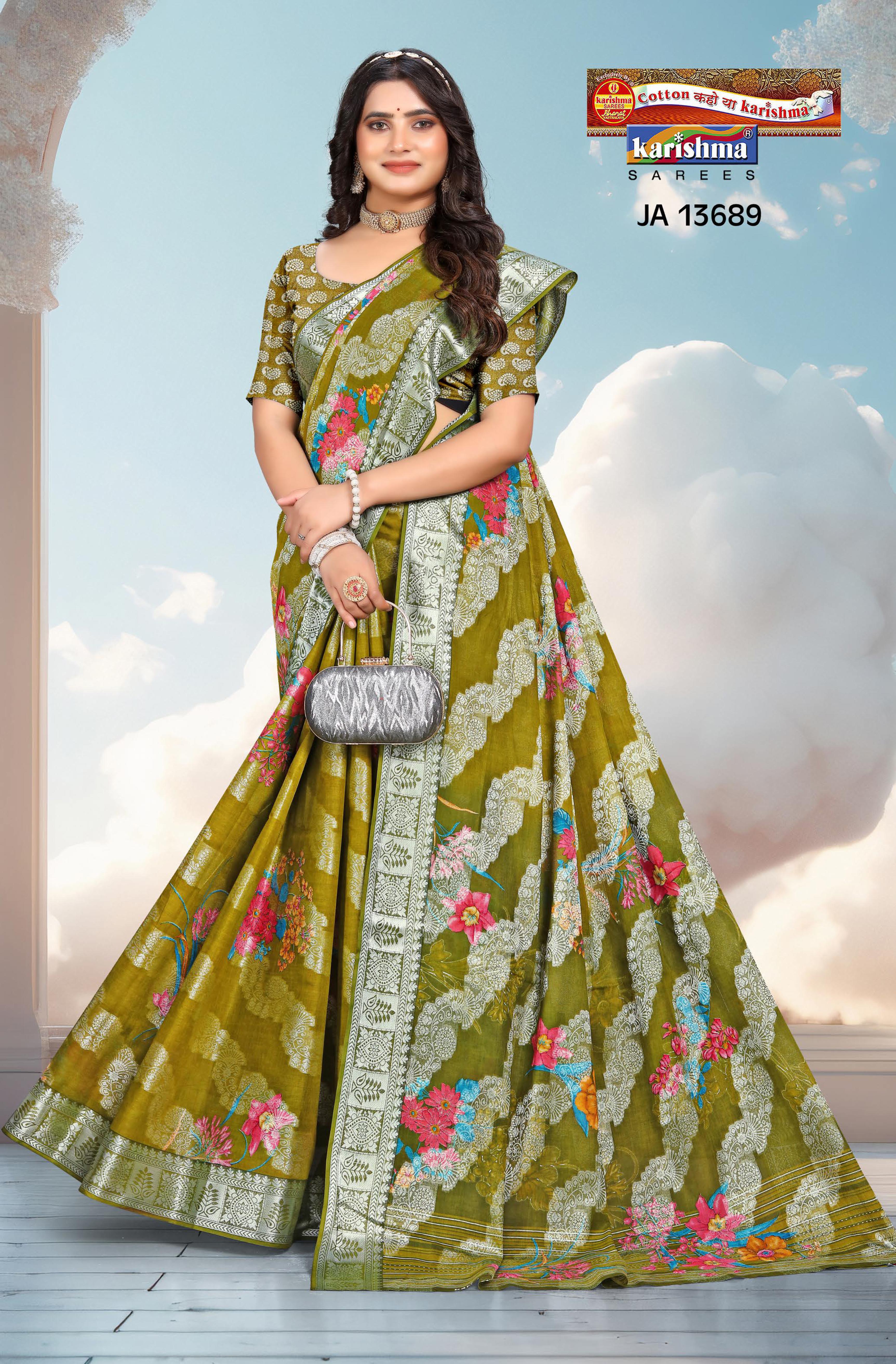 Green Pure Cotton Malai (Soft) Saree With Traditional Bandhani Print And Delicate Golden Print