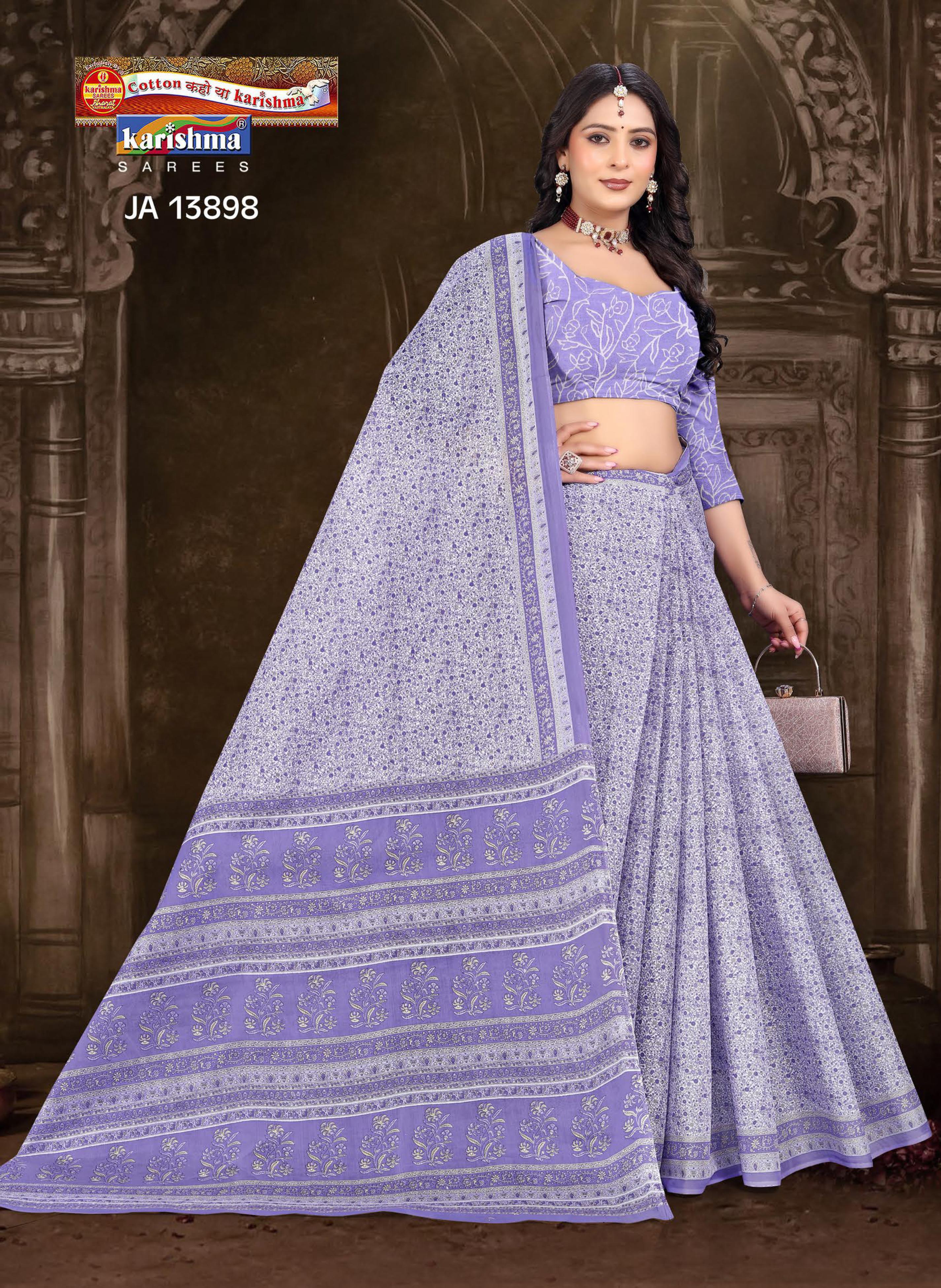 Lavender Pure Cotton Mulmul (Stiff) Saree With Beautiful And Delicate Floral Design