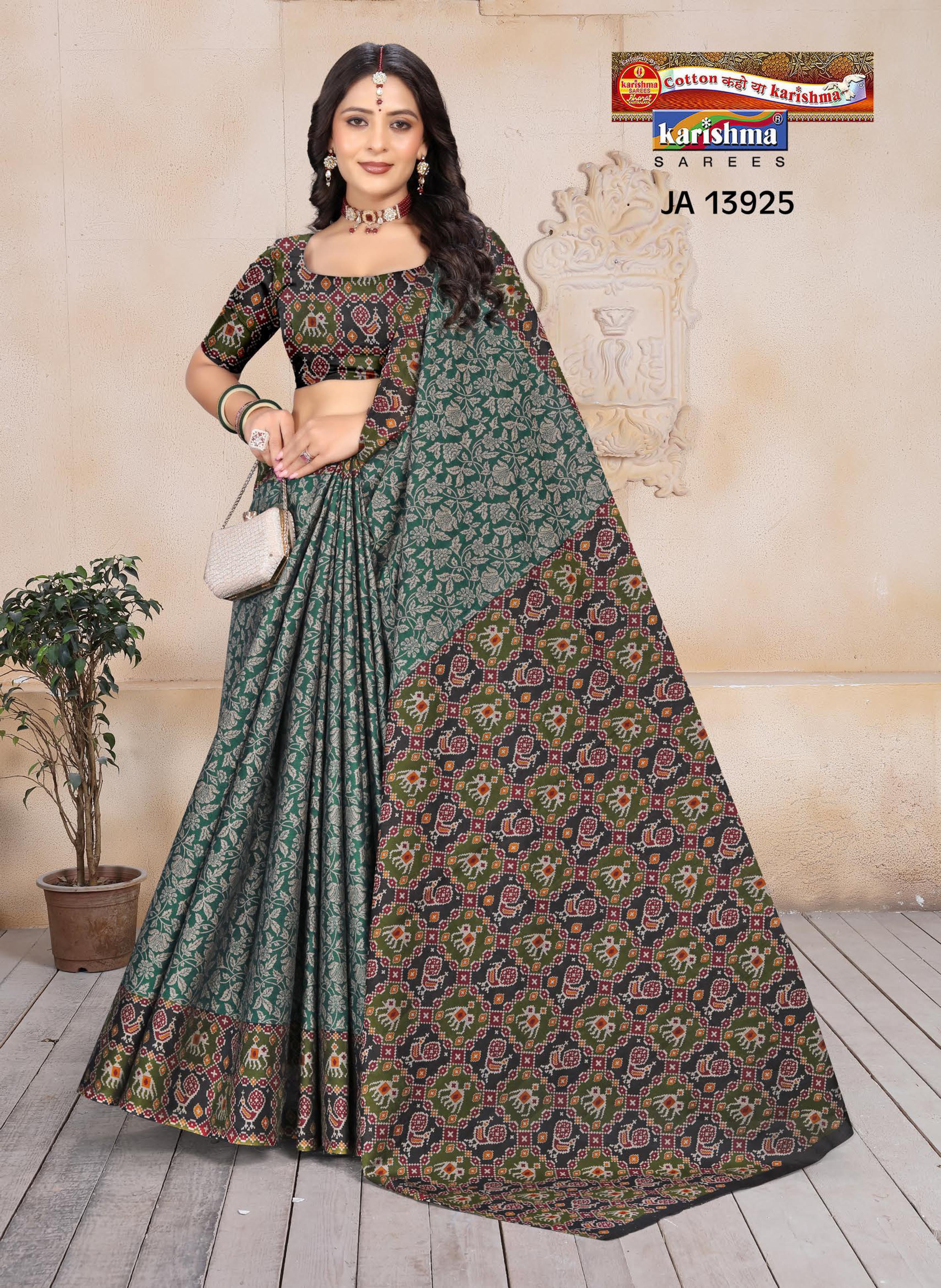 Green Pure Cotton Muslin (Soft) Saree With Floral Print And Kota Border