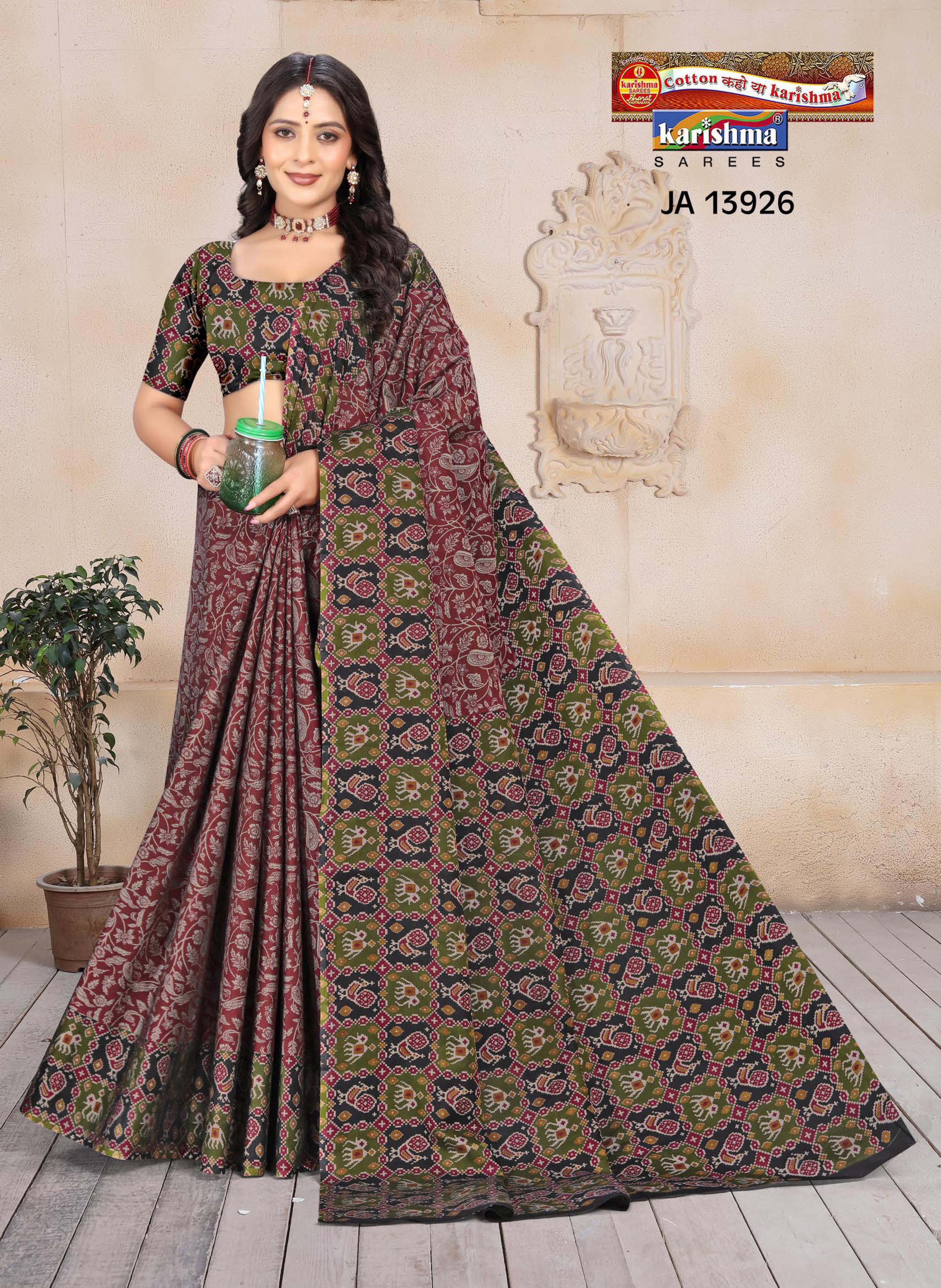 Maroon Pure Cotton Muslin (Soft) Saree With Floral Print And Kota Border
