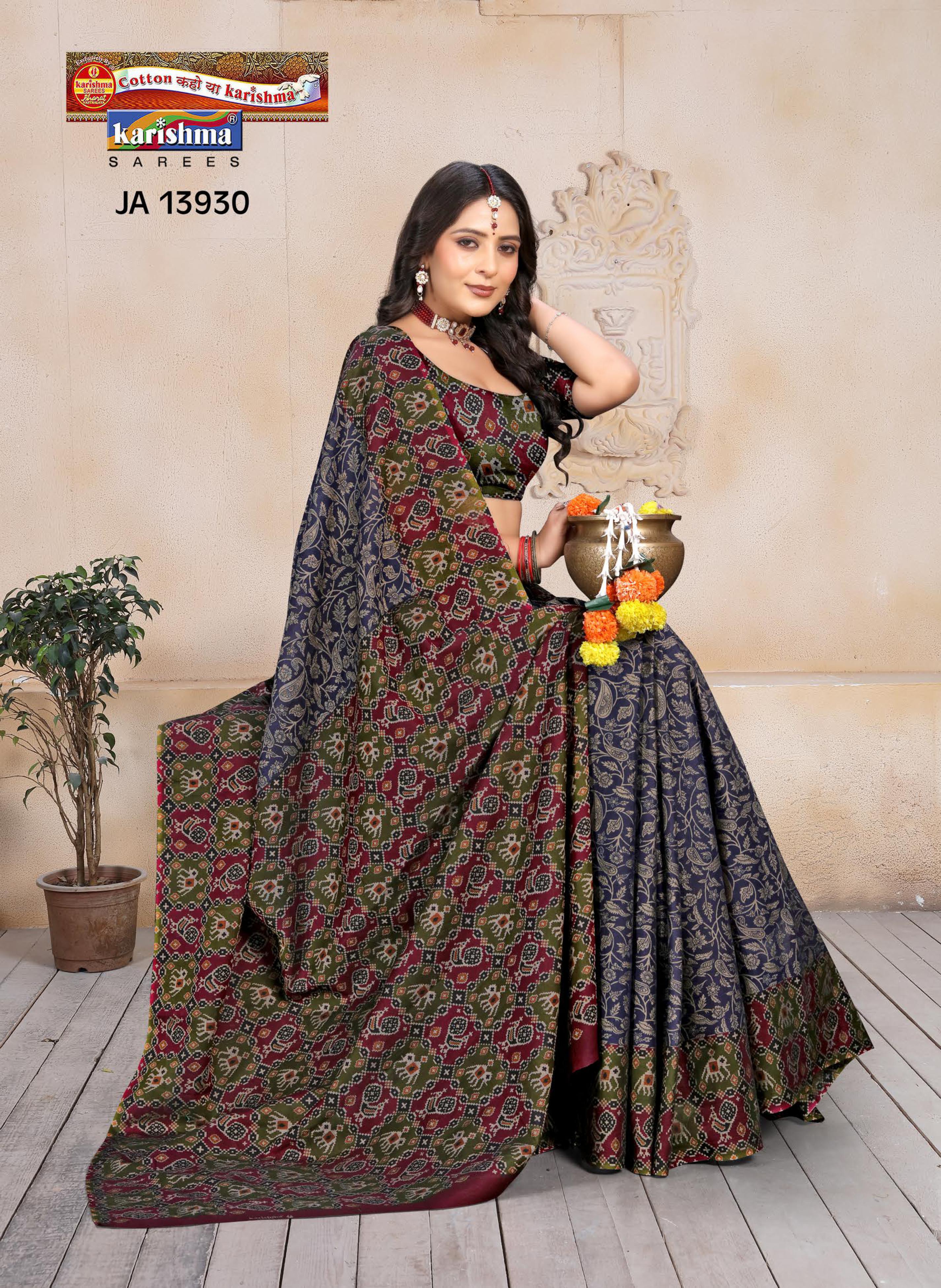 Neavy Blue Pure Cotton Muslin (Soft) Saree With Floral Print And Kota Border