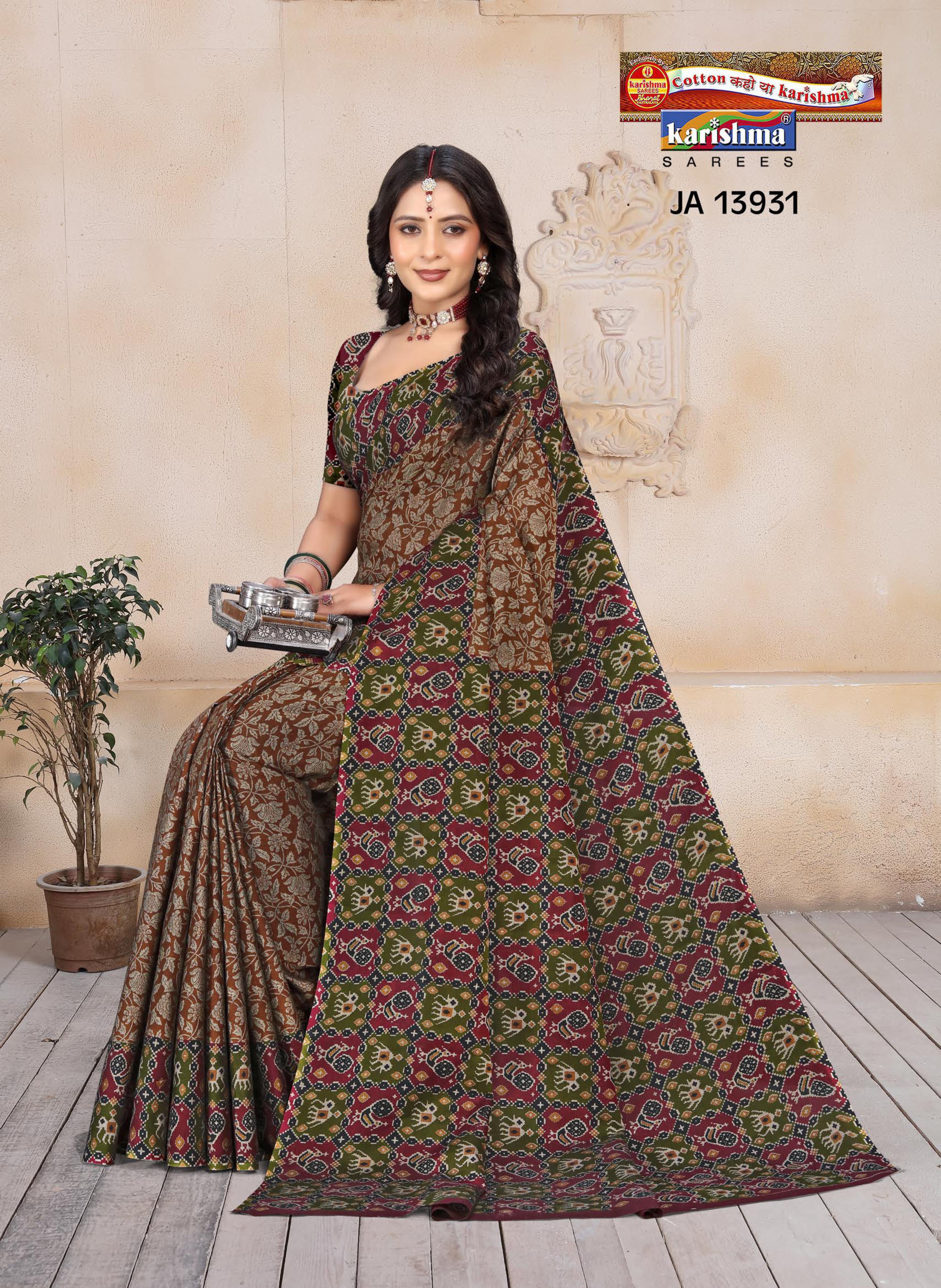 Brown Pure Cotton Muslin (Soft) Saree With Floral Print And Kota Border