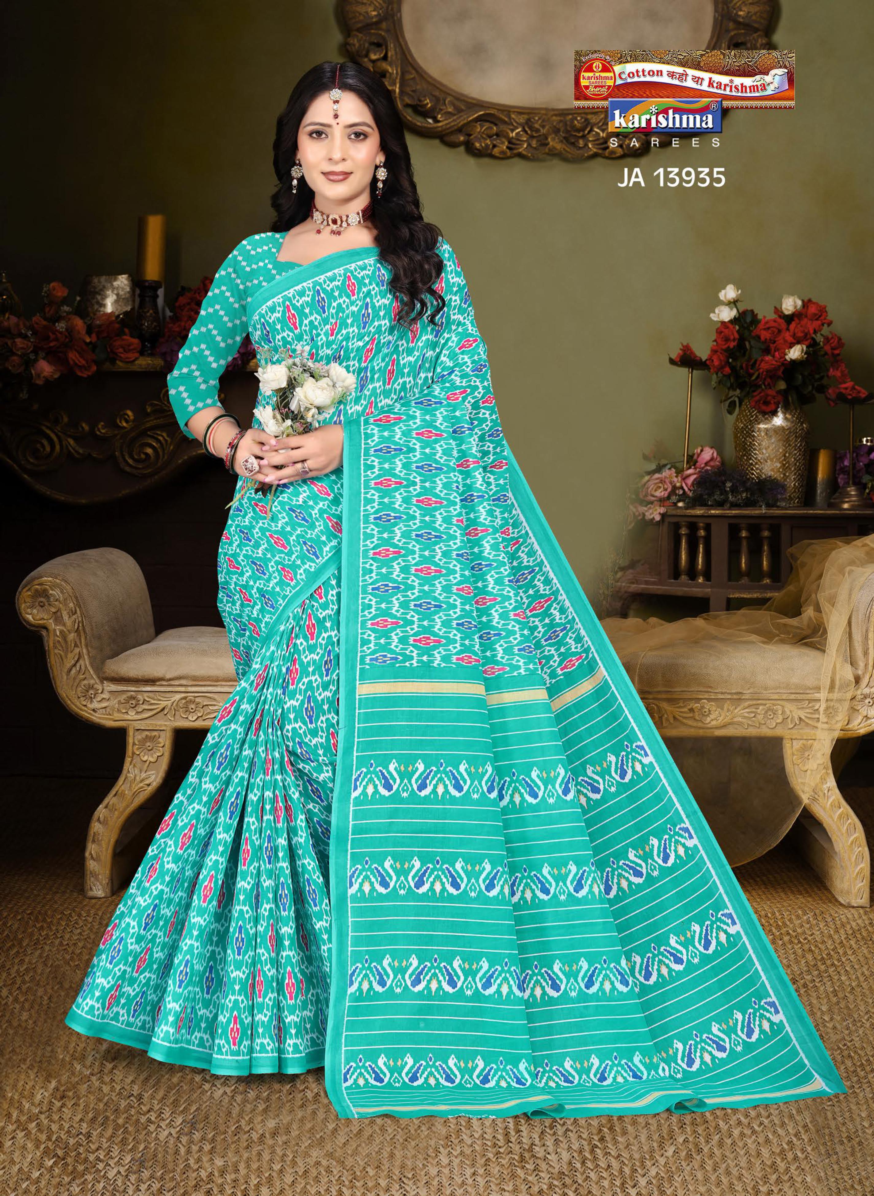 Green Pure Cotton Malai (Soft) Saree with Modern Design